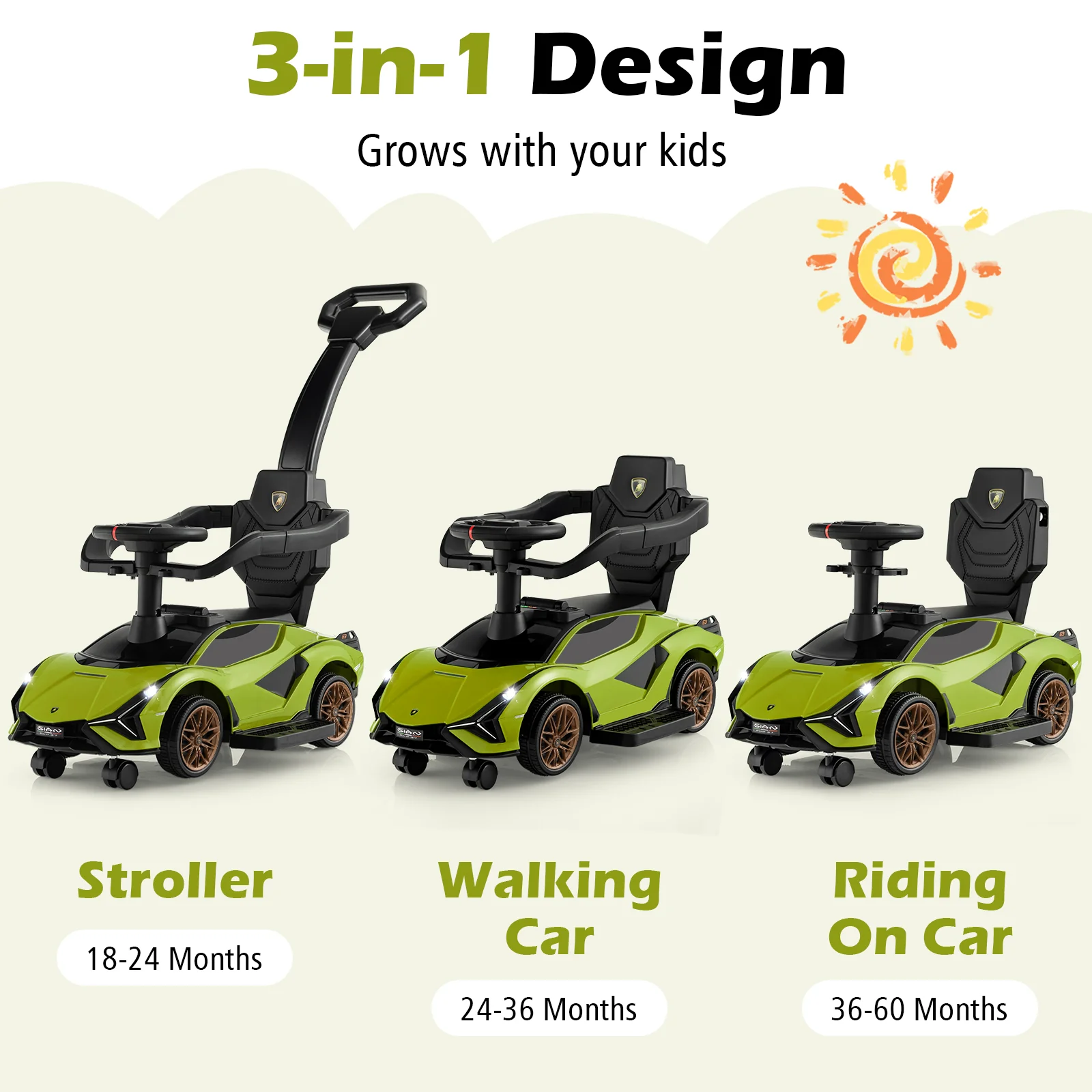 3-in-1 Ride On Push Car with Removable Guardrails and Handle - Image 21