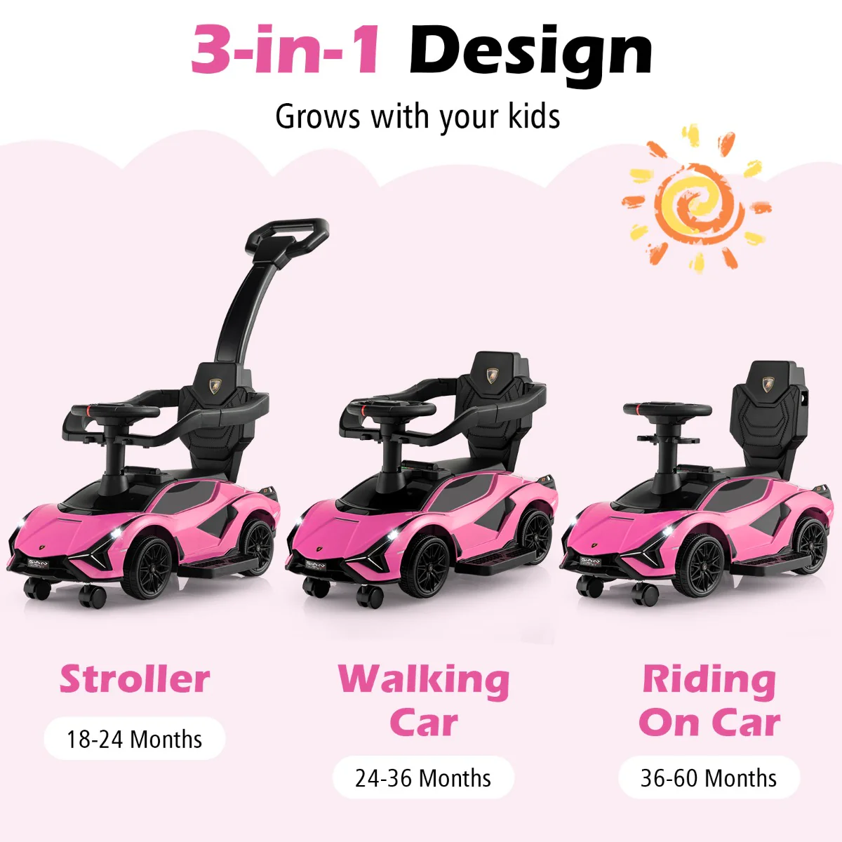 3-in-1 Ride On Push Car with Removable Guardrails and Handle - Image 29