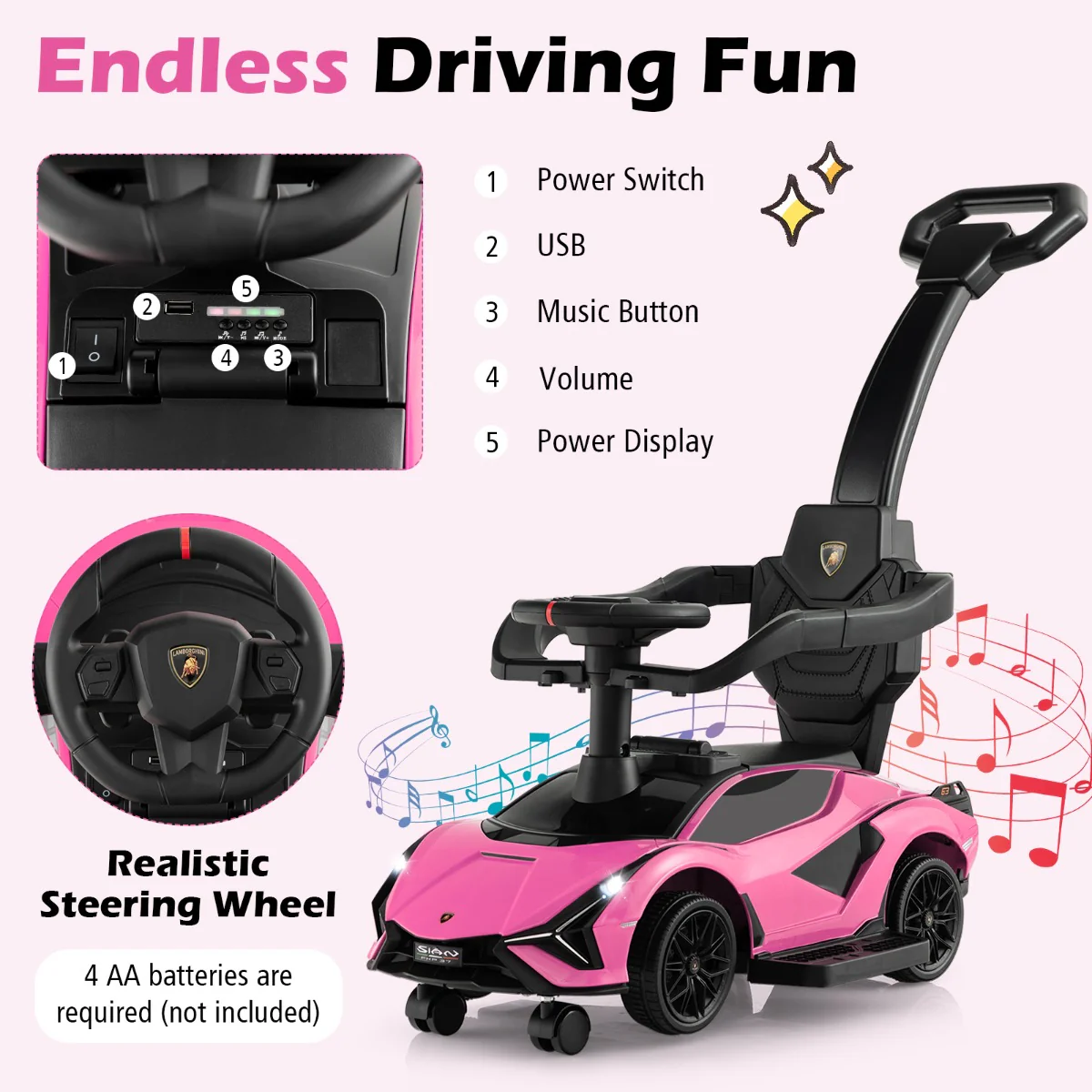 3-in-1 Ride On Push Car with Removable Guardrails and Handle - Image 30