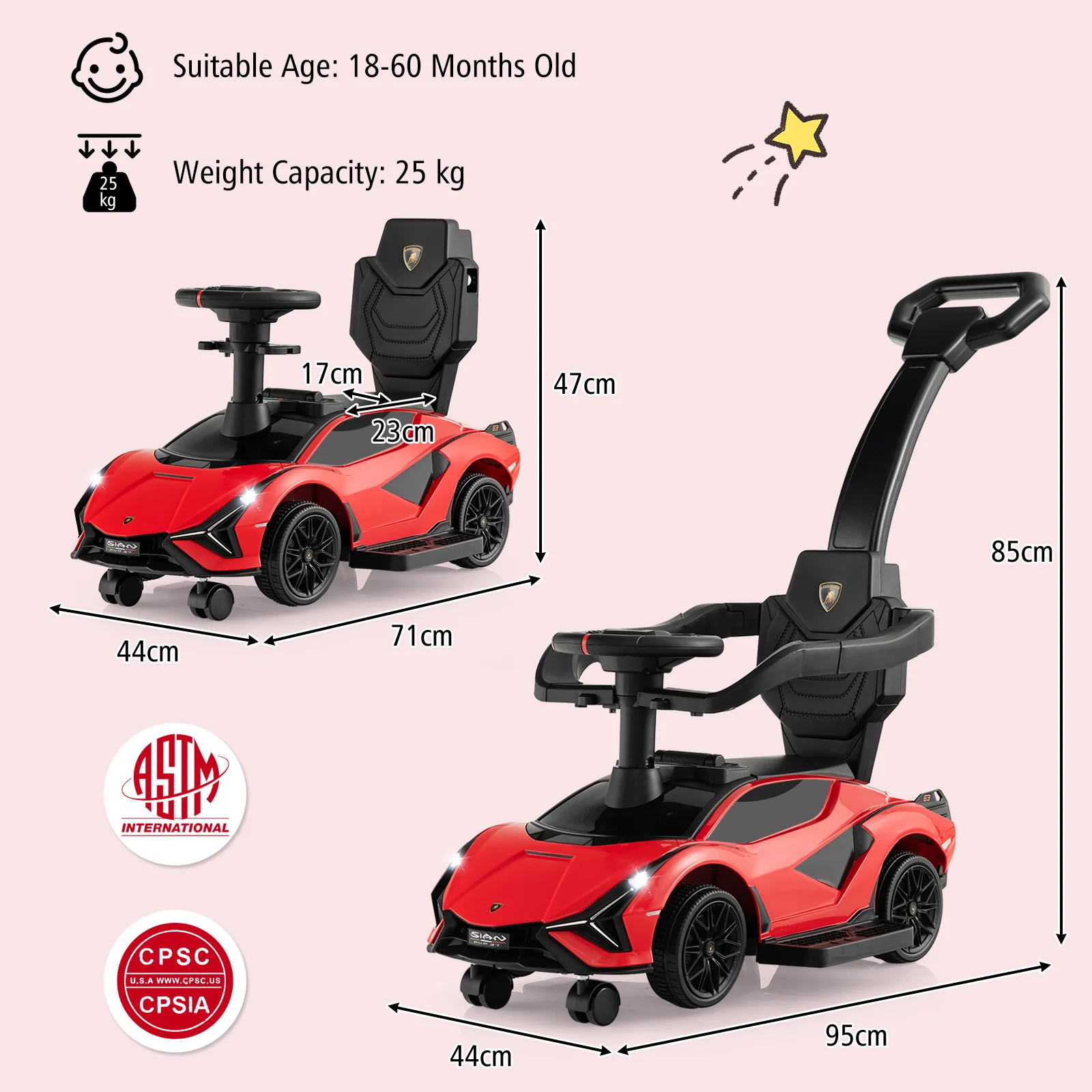 3-in-1 Ride On Push Car with Removable Guardrails and Handle - Image 36