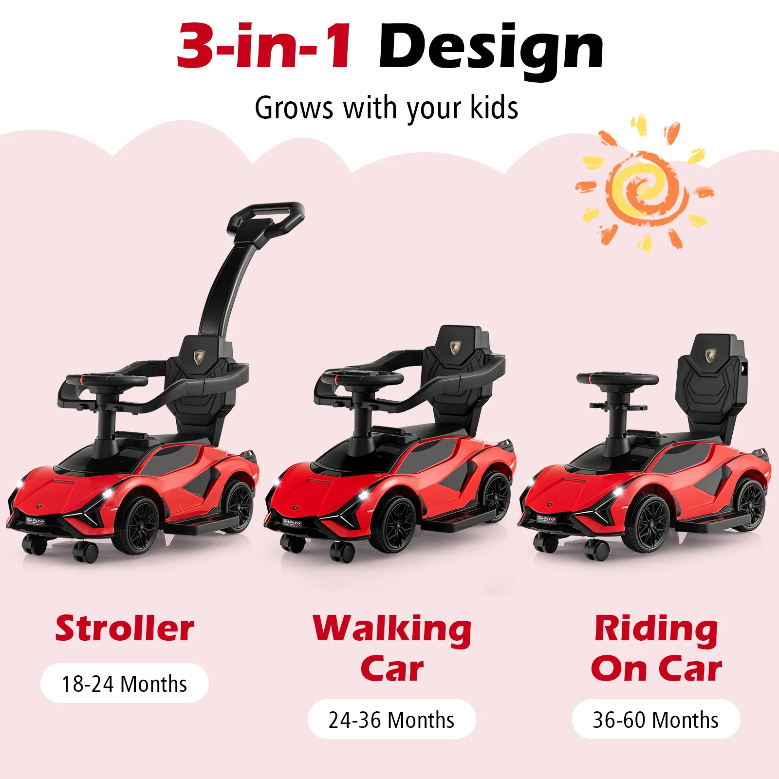 3-in-1 Ride On Push Car with Removable Guardrails and Handle - Image 37