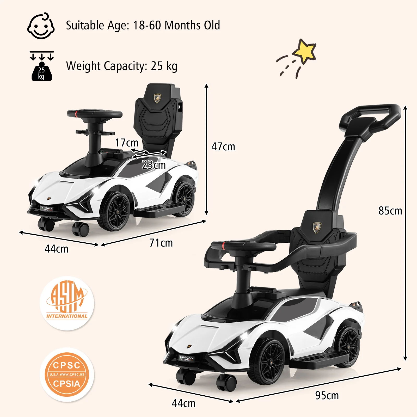 3-in-1 Ride On Push Car with Removable Guardrails and Handle - Image 4