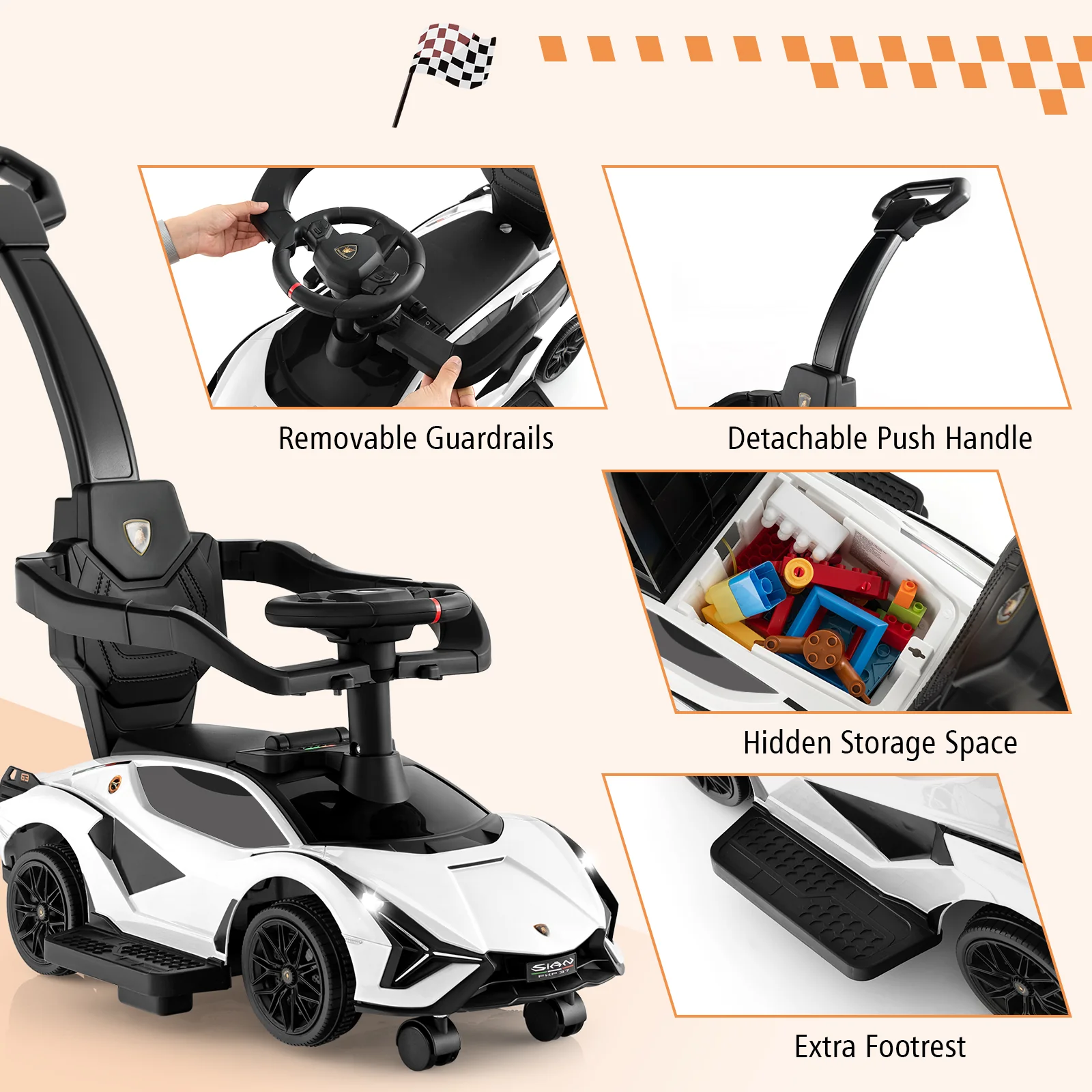 3-in-1 Ride On Push Car with Removable Guardrails and Handle - Image 8