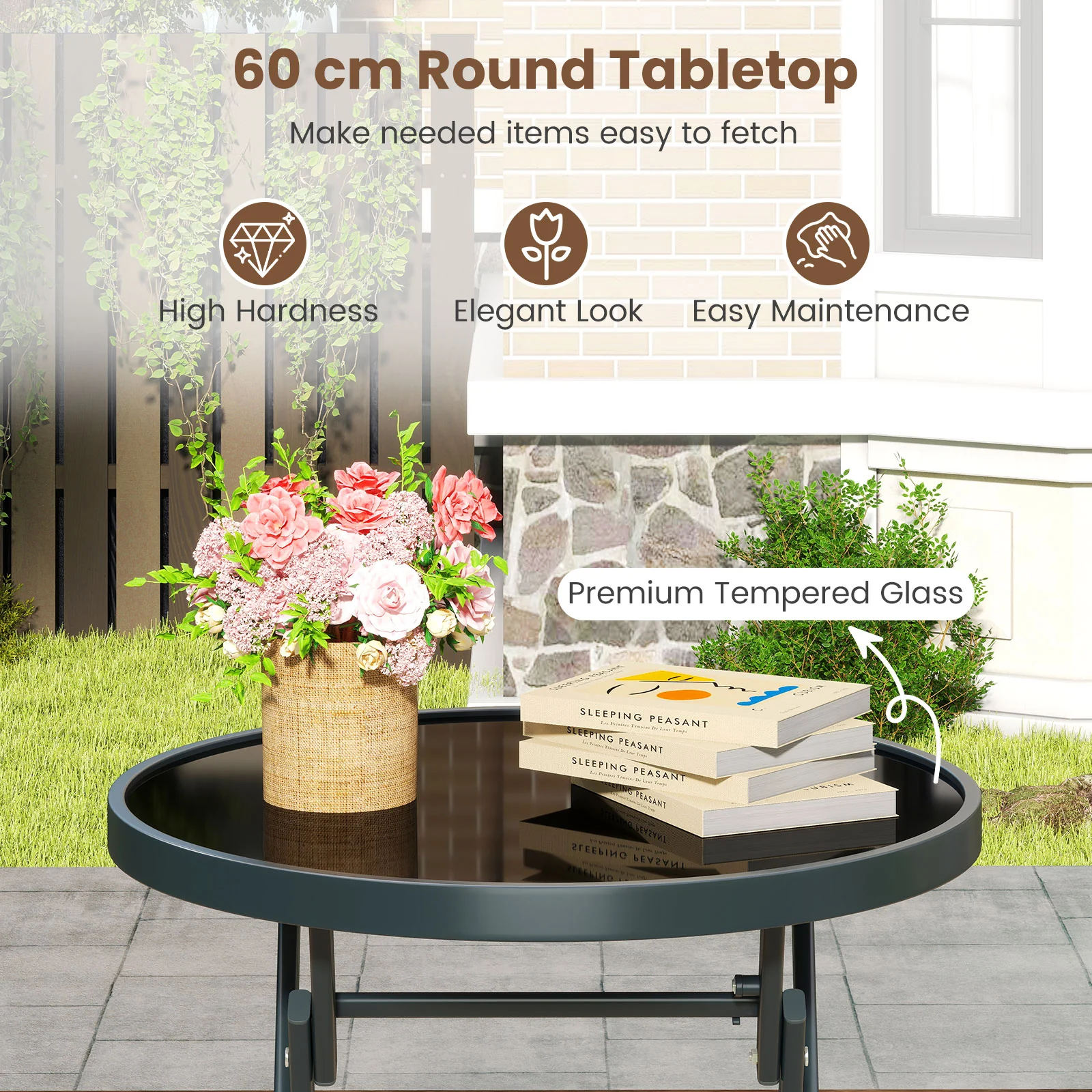 3 Piece Folding Bistro Set Patio Dining Furniture with Breathable Fabric Seat - Image 8