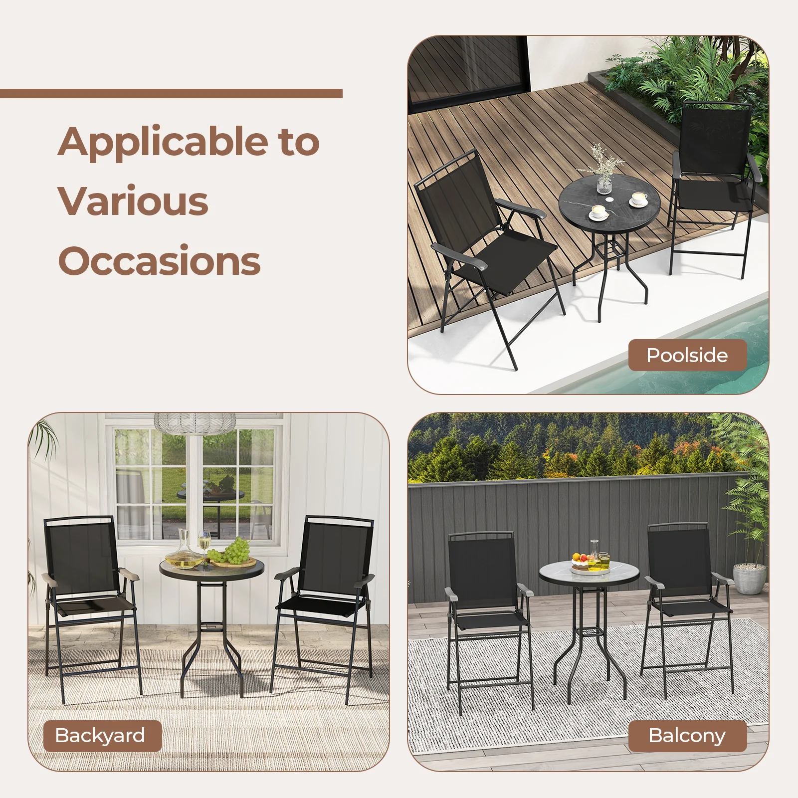 3-Piece Outdoor Bar Stool Set with DPC Tabletop and Umbrella Hole and Footrest-Black - Image 10