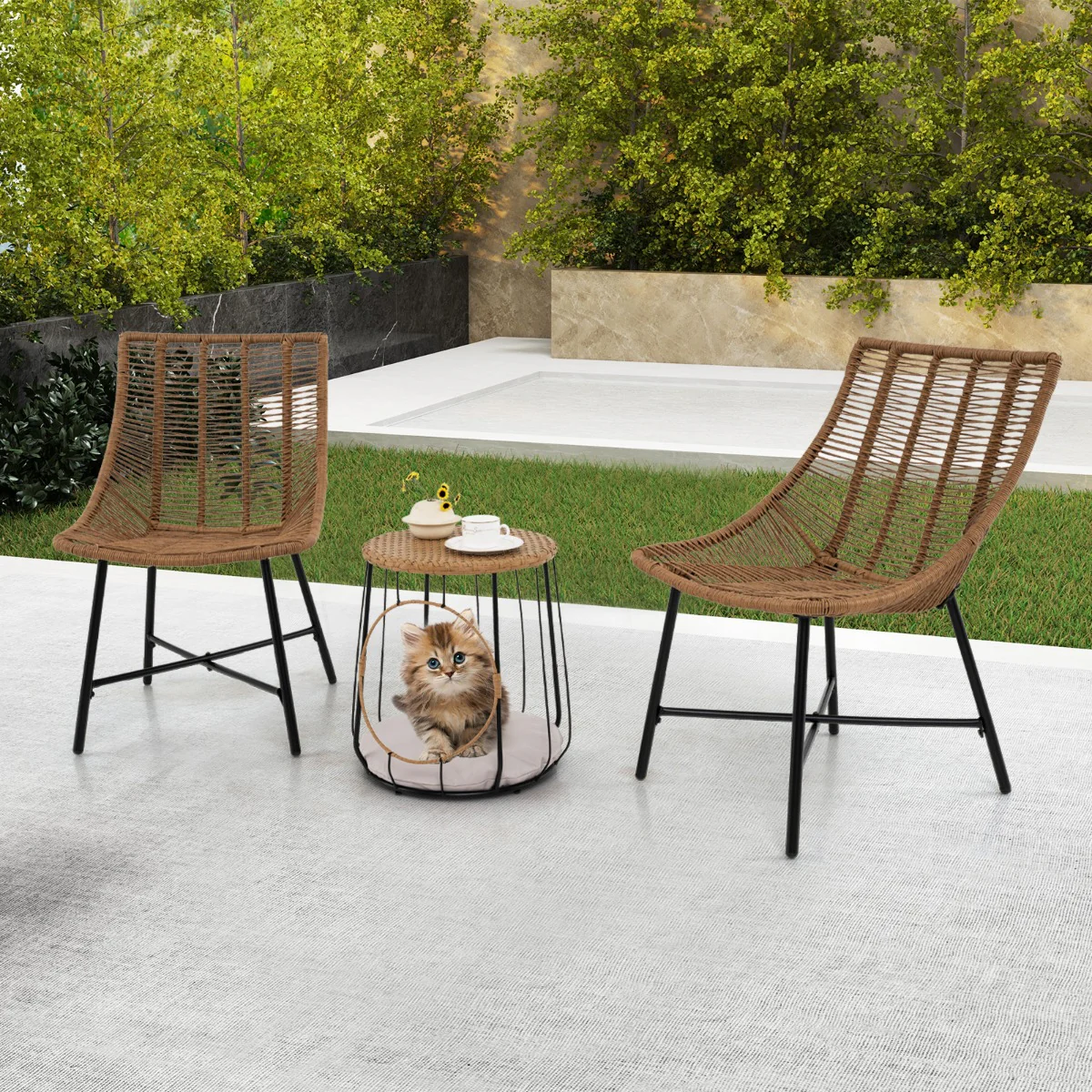 3 Piece Outdoor Furniture Set with Pet House-Light Brown - Image 3