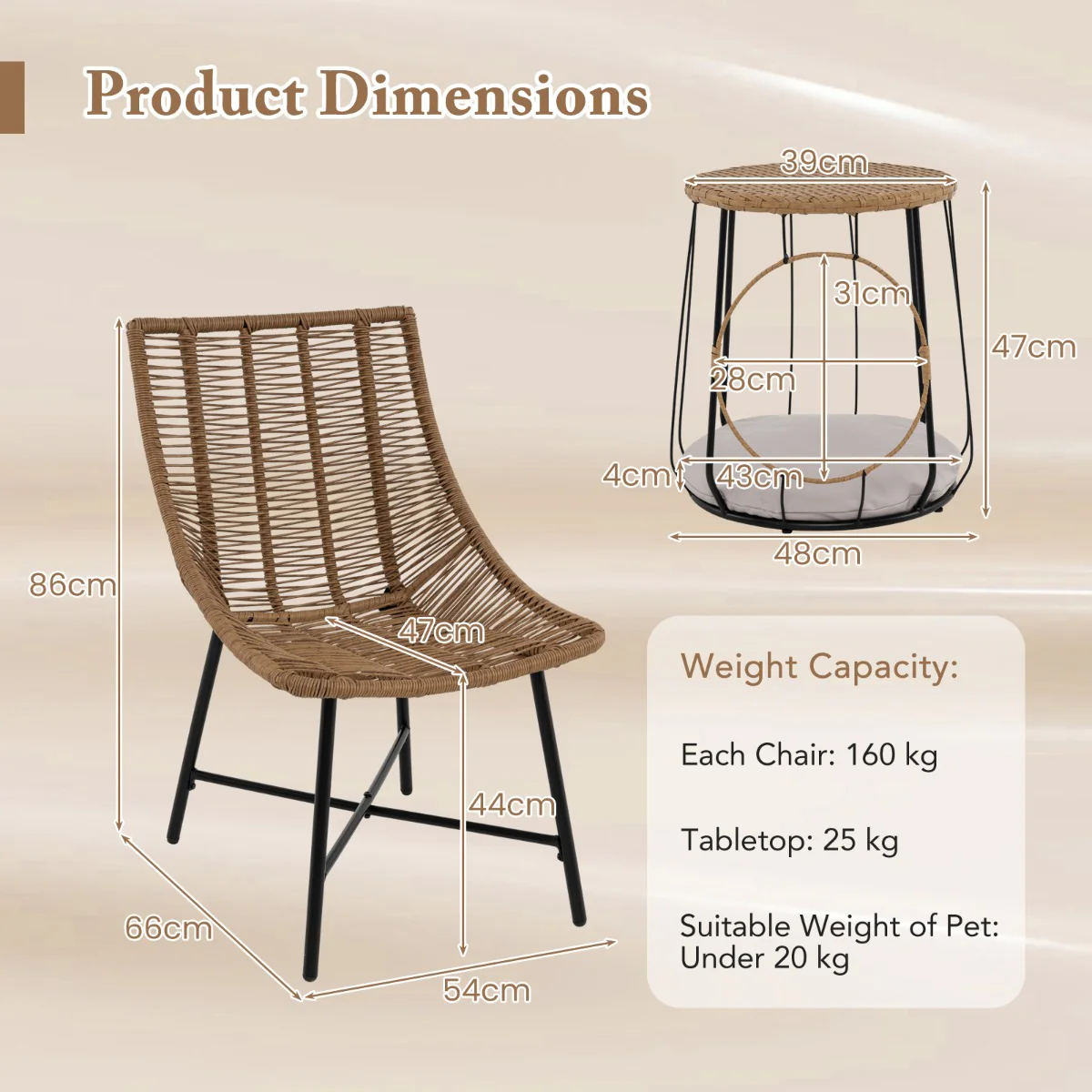 3 Piece Outdoor Furniture Set with Pet House-Light Brown - Image 5