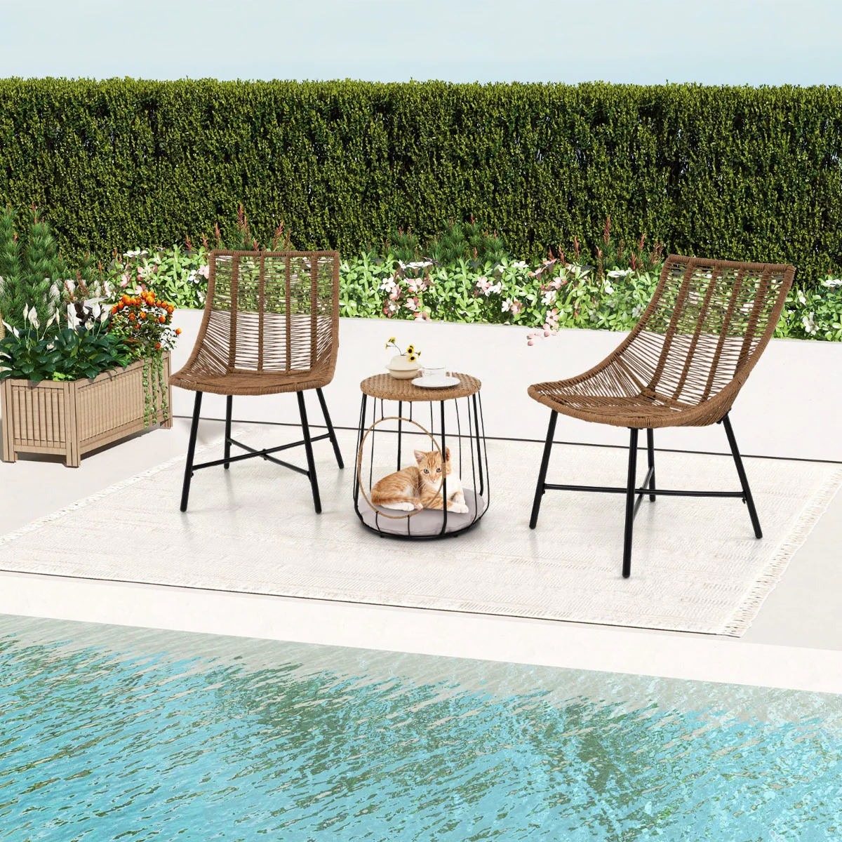 3 Piece Outdoor Furniture Set with Pet House-Light Brown - Image 6