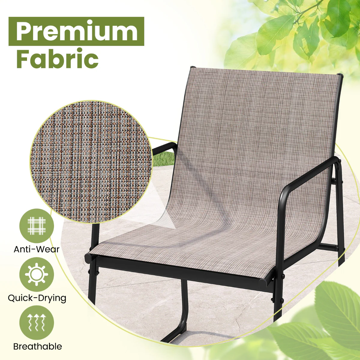 3-Piece Patio Bistro Set with Rectangle Dining Table and Fabric Armchairs-Brown - Image 7
