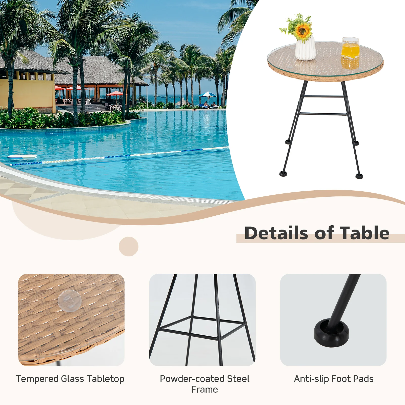 3 Piece Patio Rattan Set With 2 Cushioned Chairs And Tempered Glass Table-Gray - Image 10
