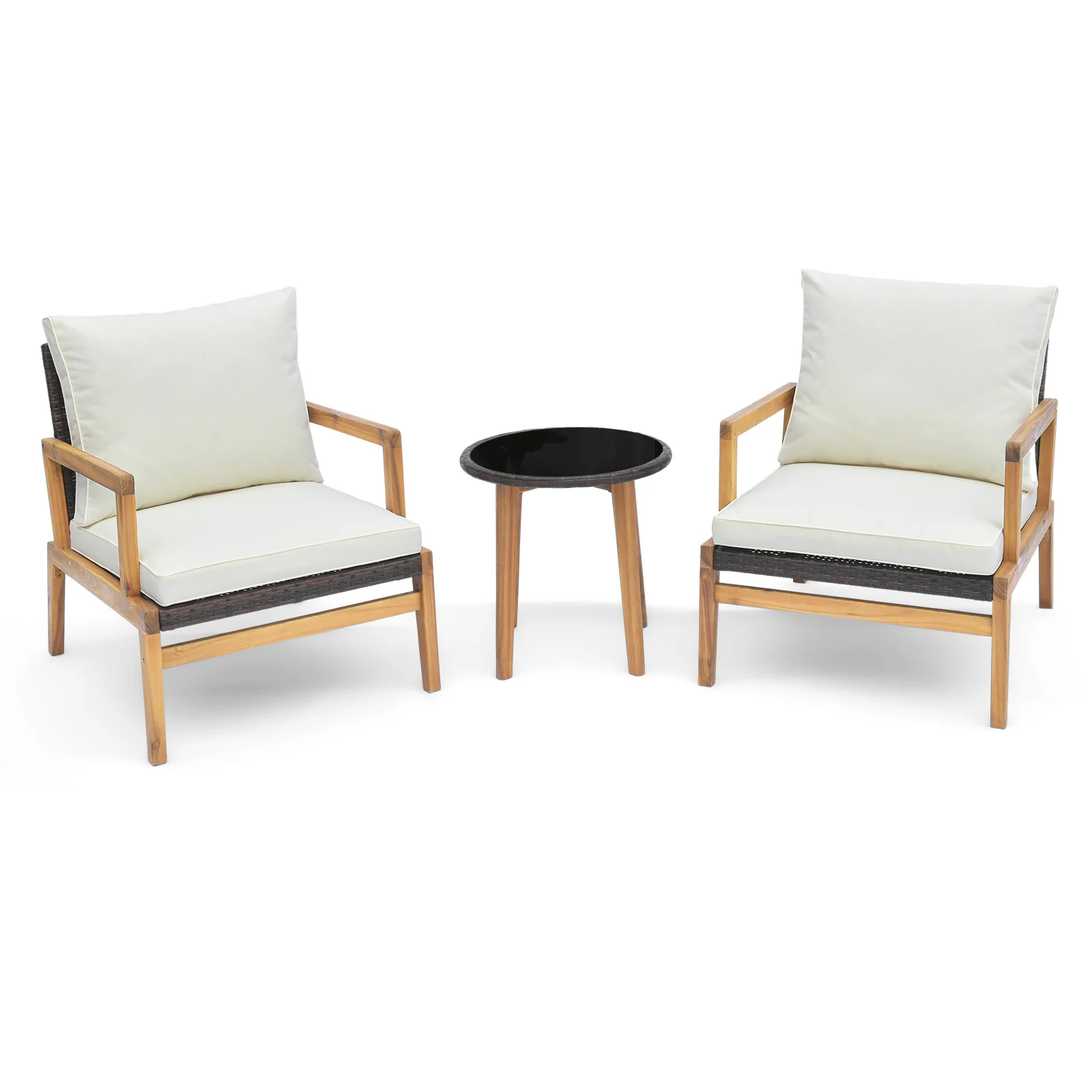 3 Pieces Garden Wicker Chair And Side Table Set With Soft Cushions-White - Image 4