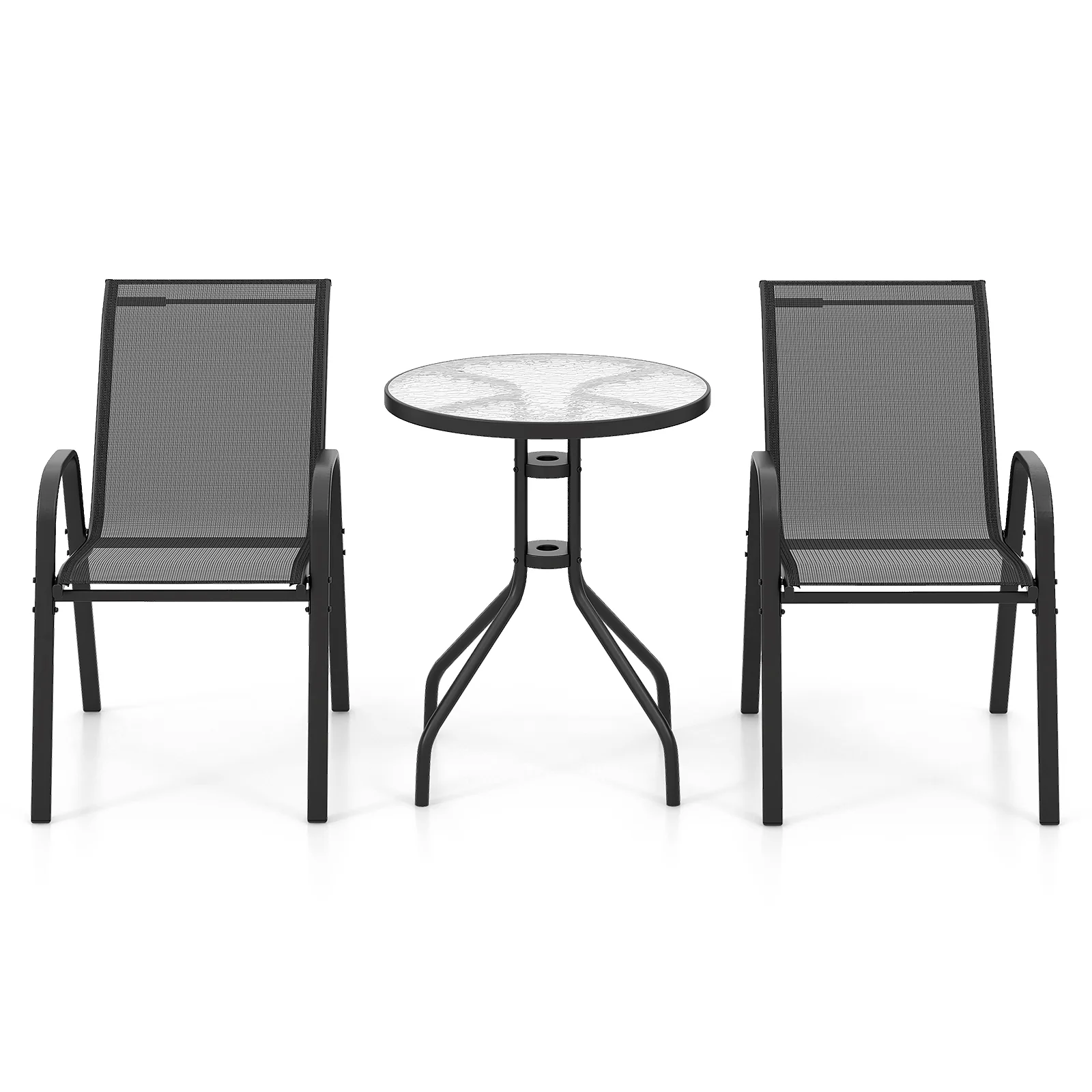 3 Pieces Outdoor Bistro Set with 2 Stackable Chairs and Round Side Table-Black - Image 4