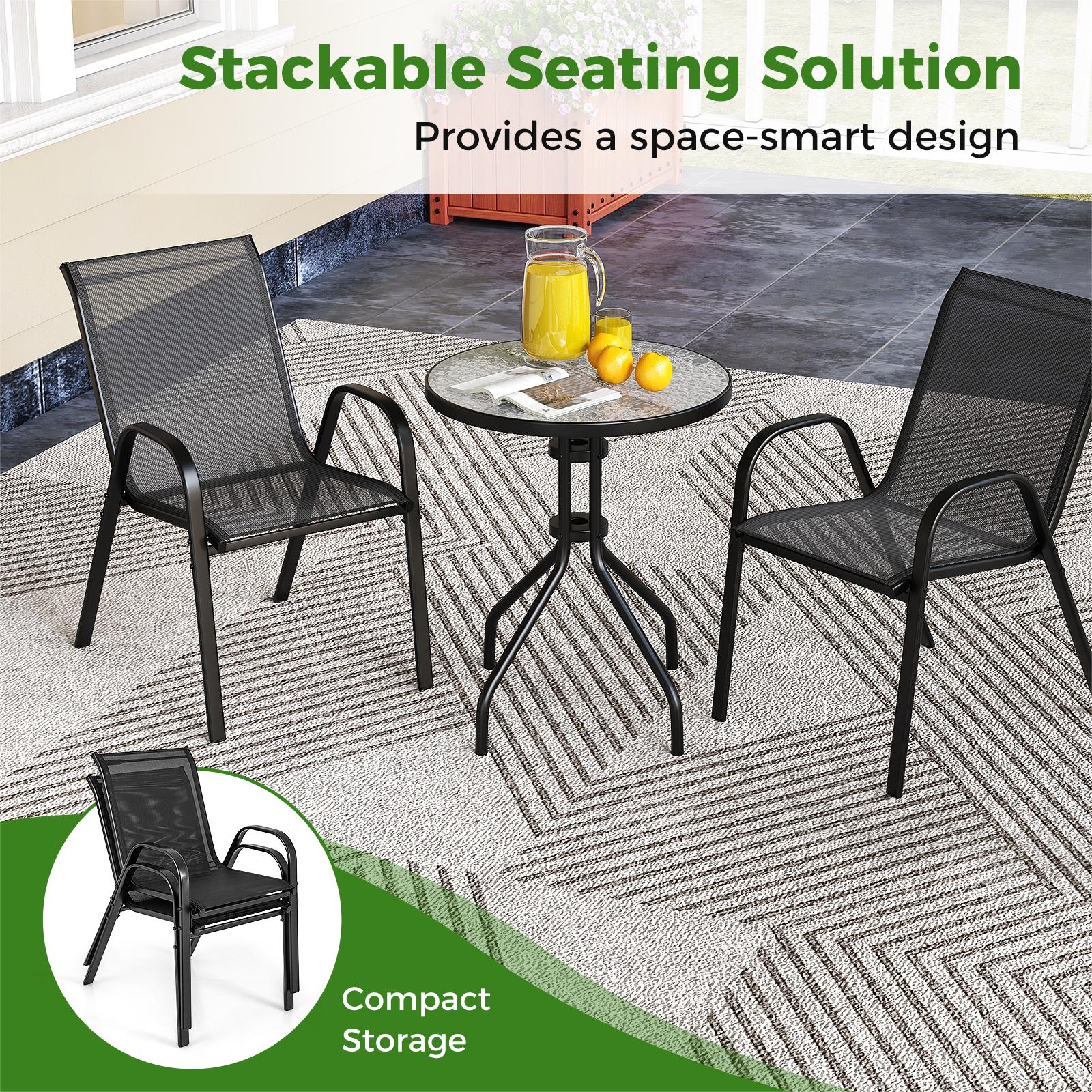 3 Pieces Outdoor Bistro Set with 2 Stackable Chairs and Round Side Table-Black - Image 6