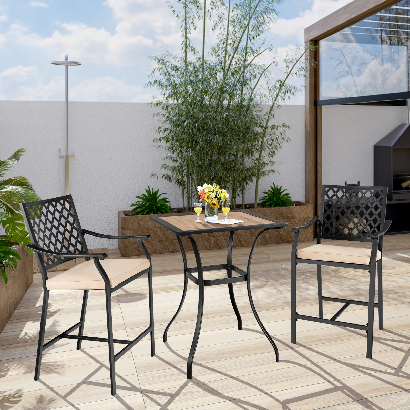 3 Pieces Patio Bar Set with High-Density Seat Cushions - Image 2