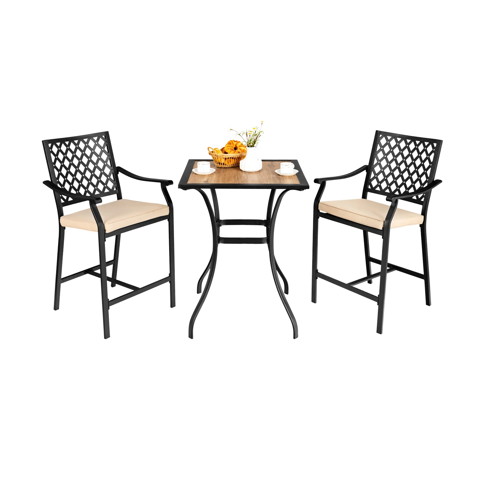3 Pieces Patio Bar Set with High-Density Seat Cushions - Image 4