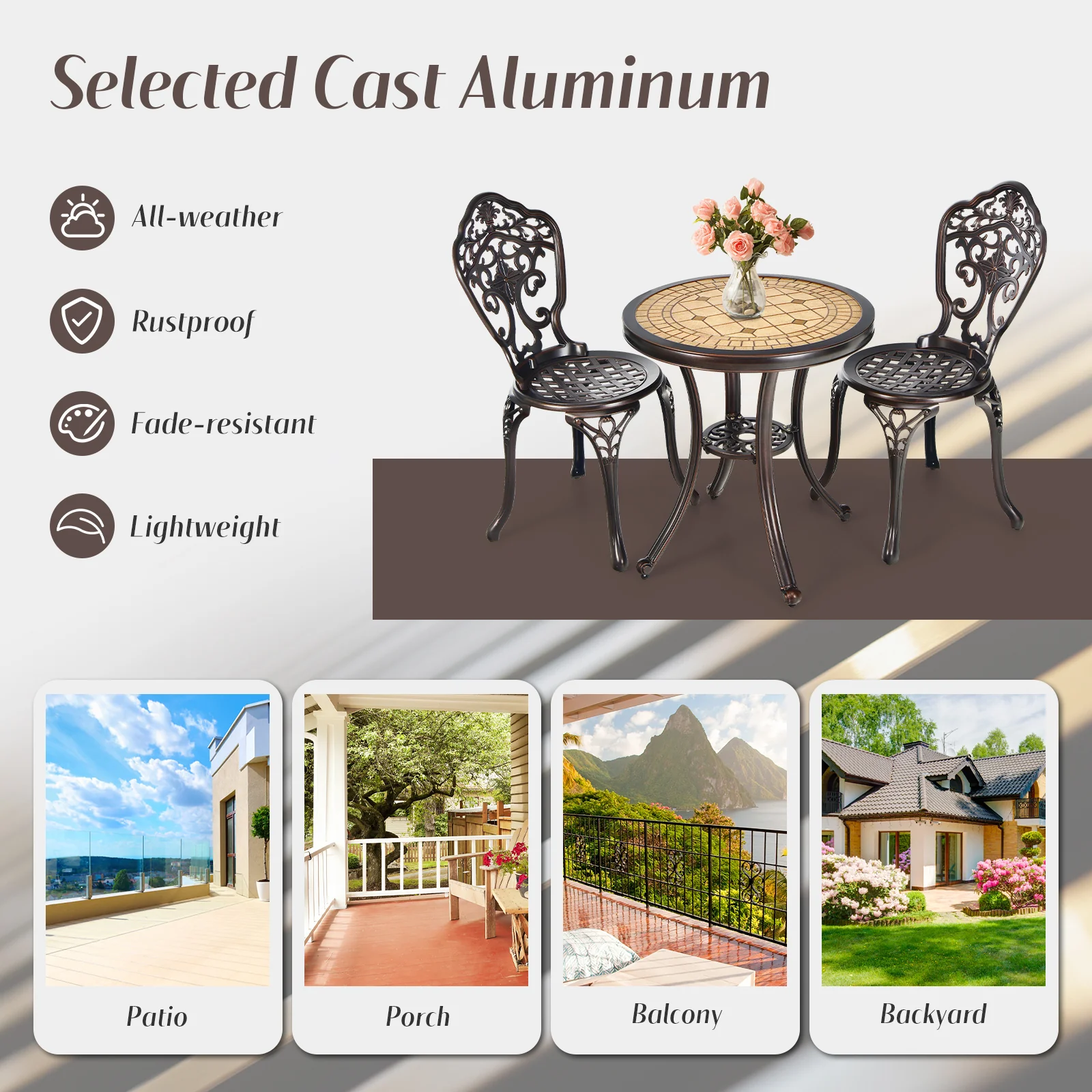 3 Pieces Patio Bistro Set for Porch Garden Poolside Backyard-Copper - Image 8