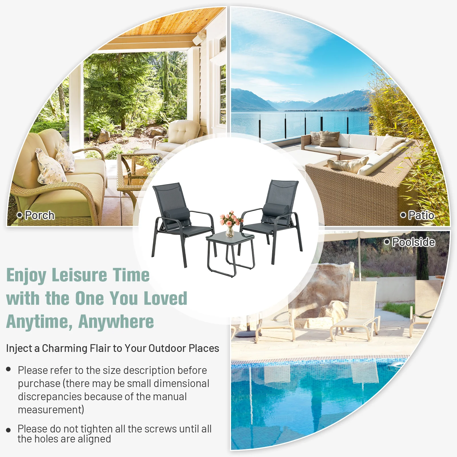 3 Pieces Patio Bistro Set With Coffee Table And 2 Stackable Chairs-Grey - Image 9