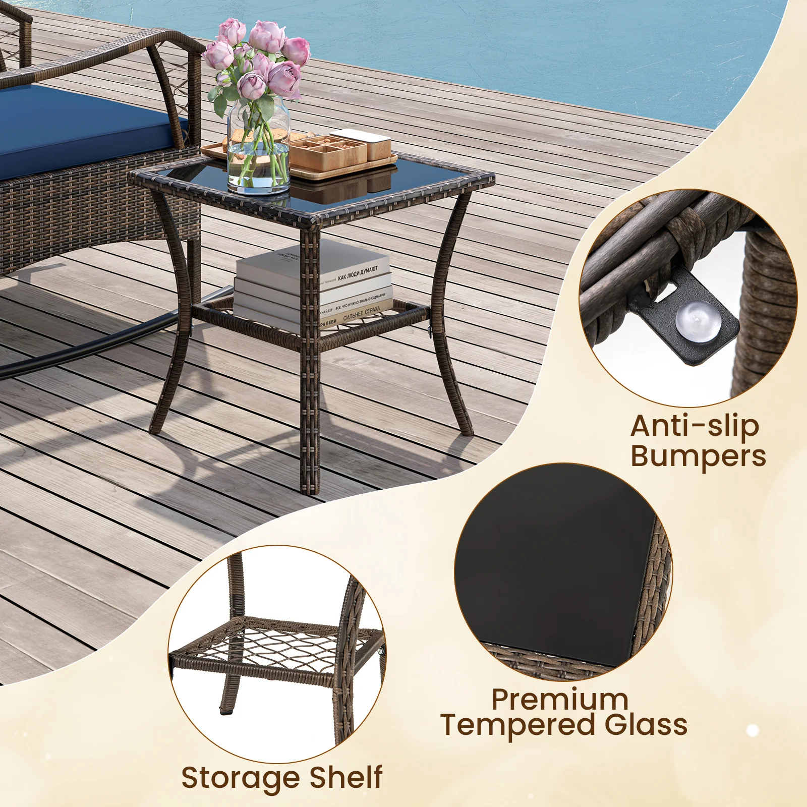 3 Pieces Rocking Bistro Set with Cushions for Porch-Navy - Image 10