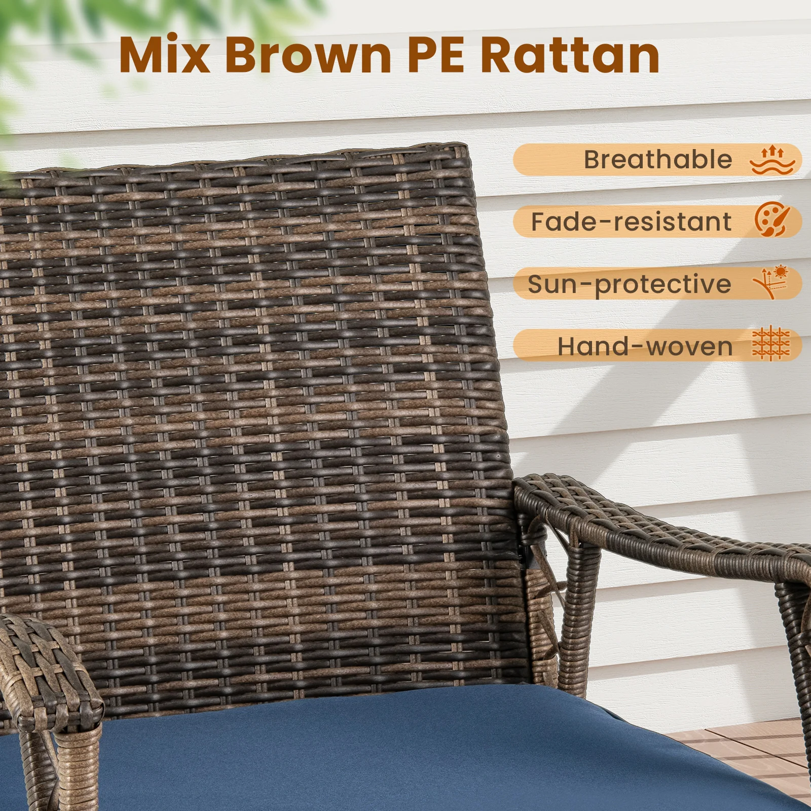 3 Pieces Rocking Bistro Set with Cushions for Porch-Navy - Image 8