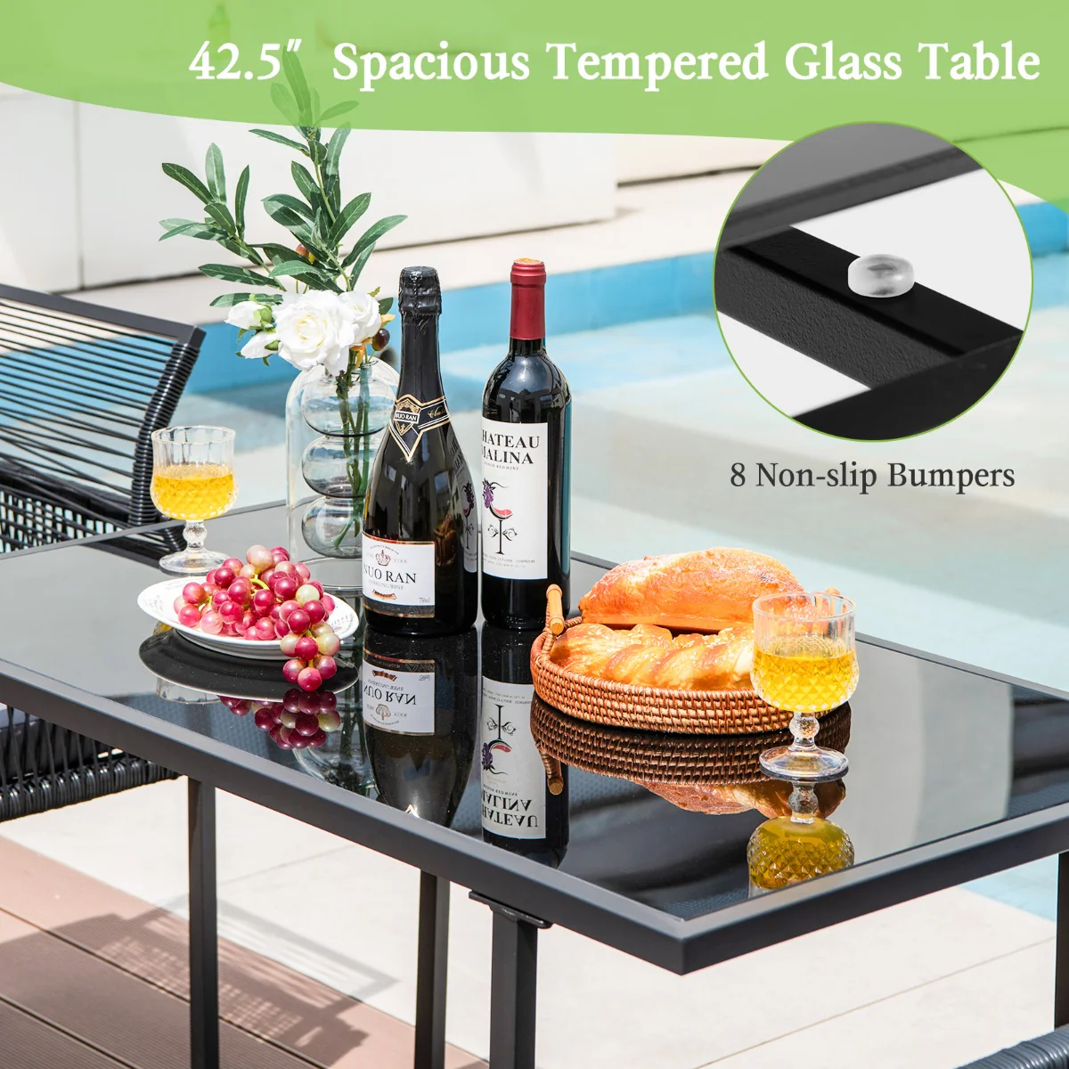 3 Pieces Space-Saving Patio Rattan Outdoor Dining Set-Black - Image 5