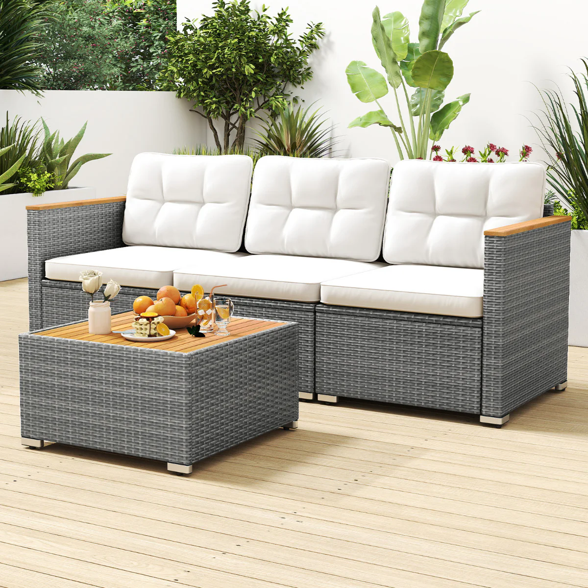 3-Seat Patio Couch Sofa with Deep Seating and Cushion-White - Image 3