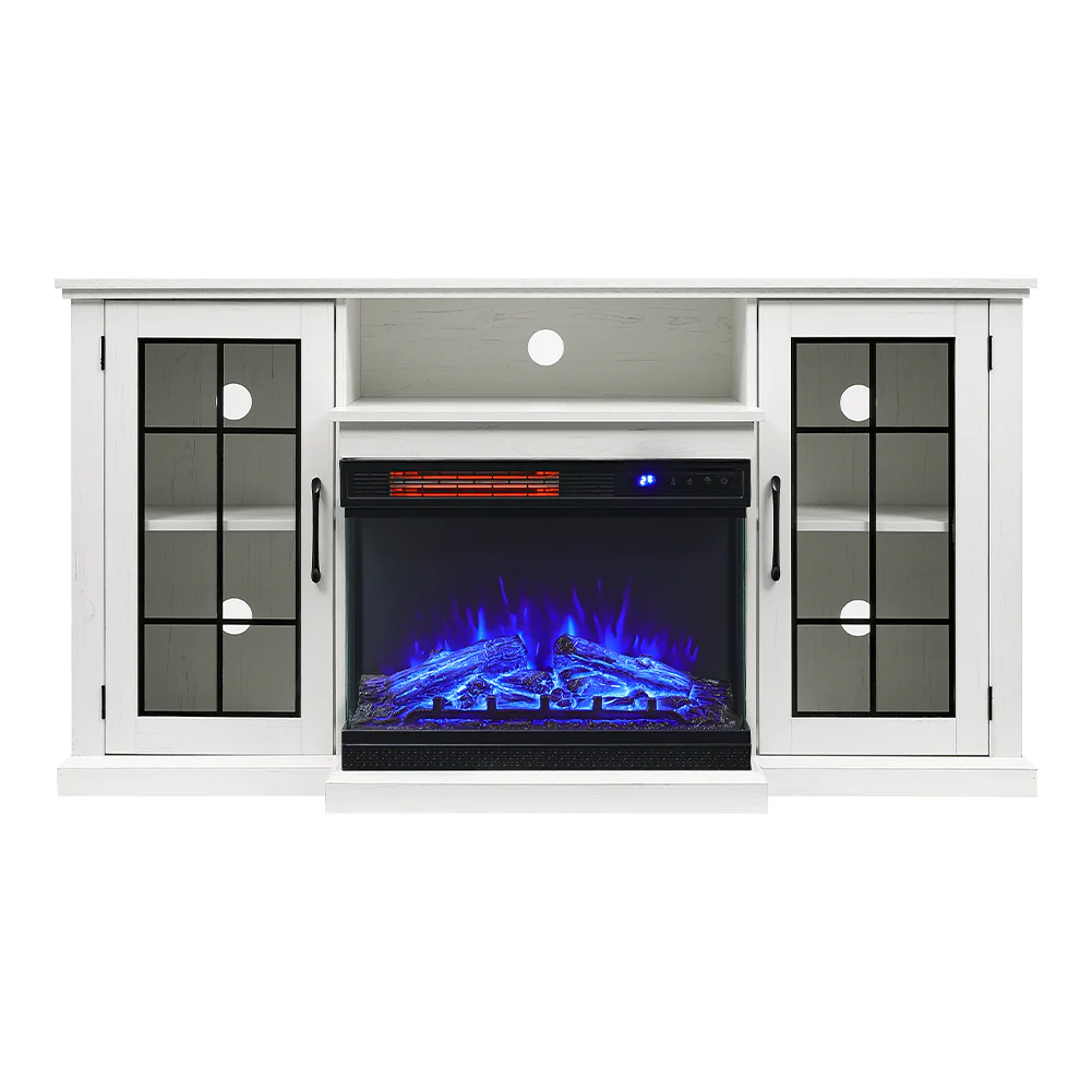 3-Sided Electric Fireplace TV Stand With Glass Door Closed Storage - Image 4