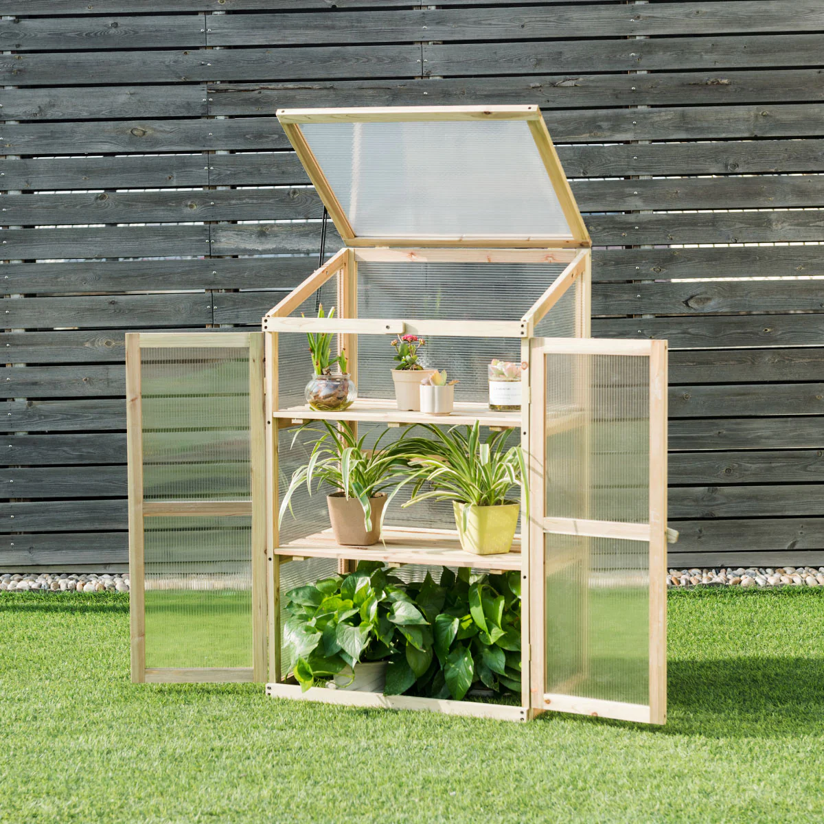 3-Tier Outdoor Wooden Greenhouse for Garden Balcony Backyard - Image 2