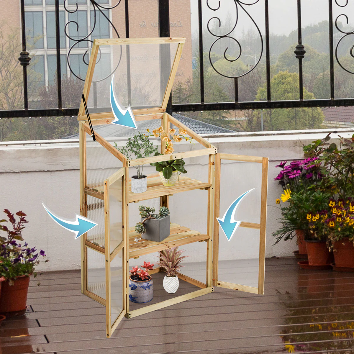 3-Tier Outdoor Wooden Greenhouse for Garden Balcony Backyard - Image 6