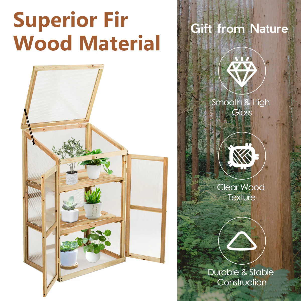3-Tier Outdoor Wooden Greenhouse for Garden Balcony Backyard - Image 7
