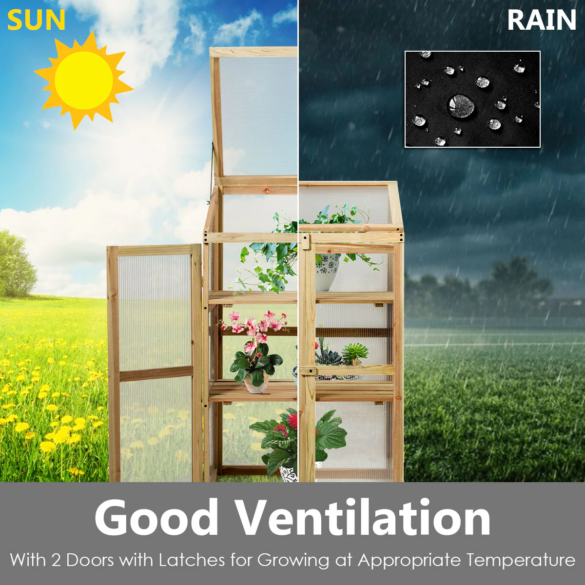 3-Tier Outdoor Wooden Greenhouse for Garden Balcony Backyard - Image 8