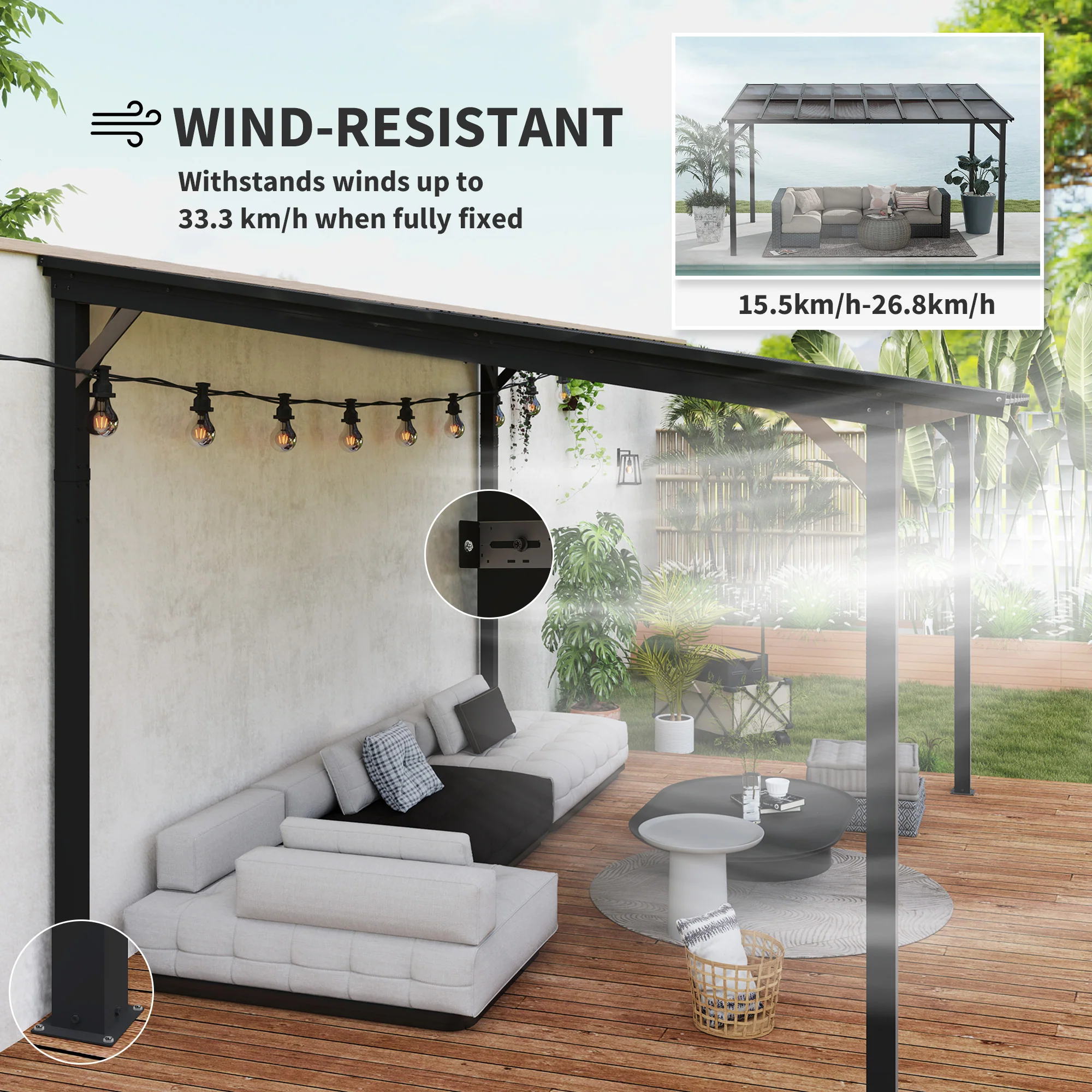 3 X 4.3m Pergola Kit Gazebo With UPF 50+ And Waterproof Polycarbonate Roof - Image 15