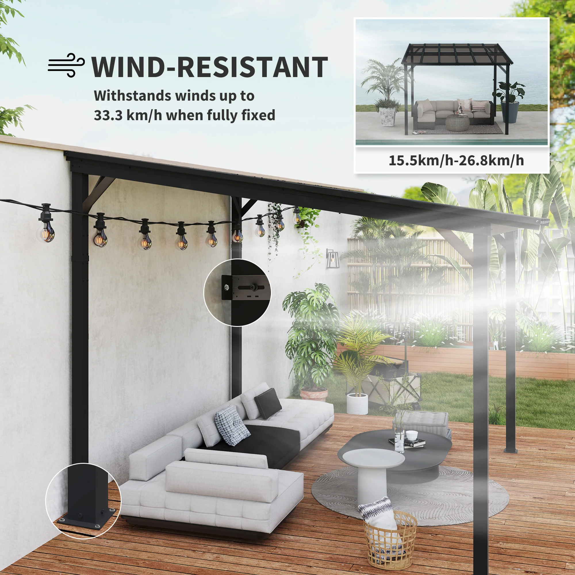 3 X 4.3m Pergola Kit Gazebo With UPF 50+ And Waterproof Polycarbonate Roof - Image 6