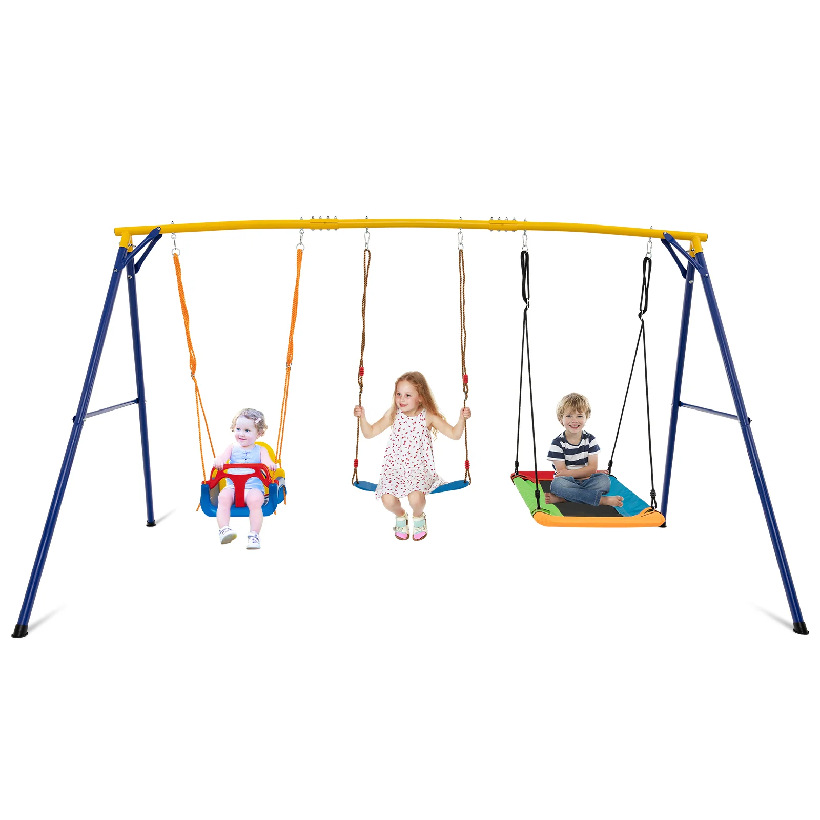 300 kg Indoor Outdoor Swing Set Carbon Steel Swing Frame-Blue & Yellow - Image 4