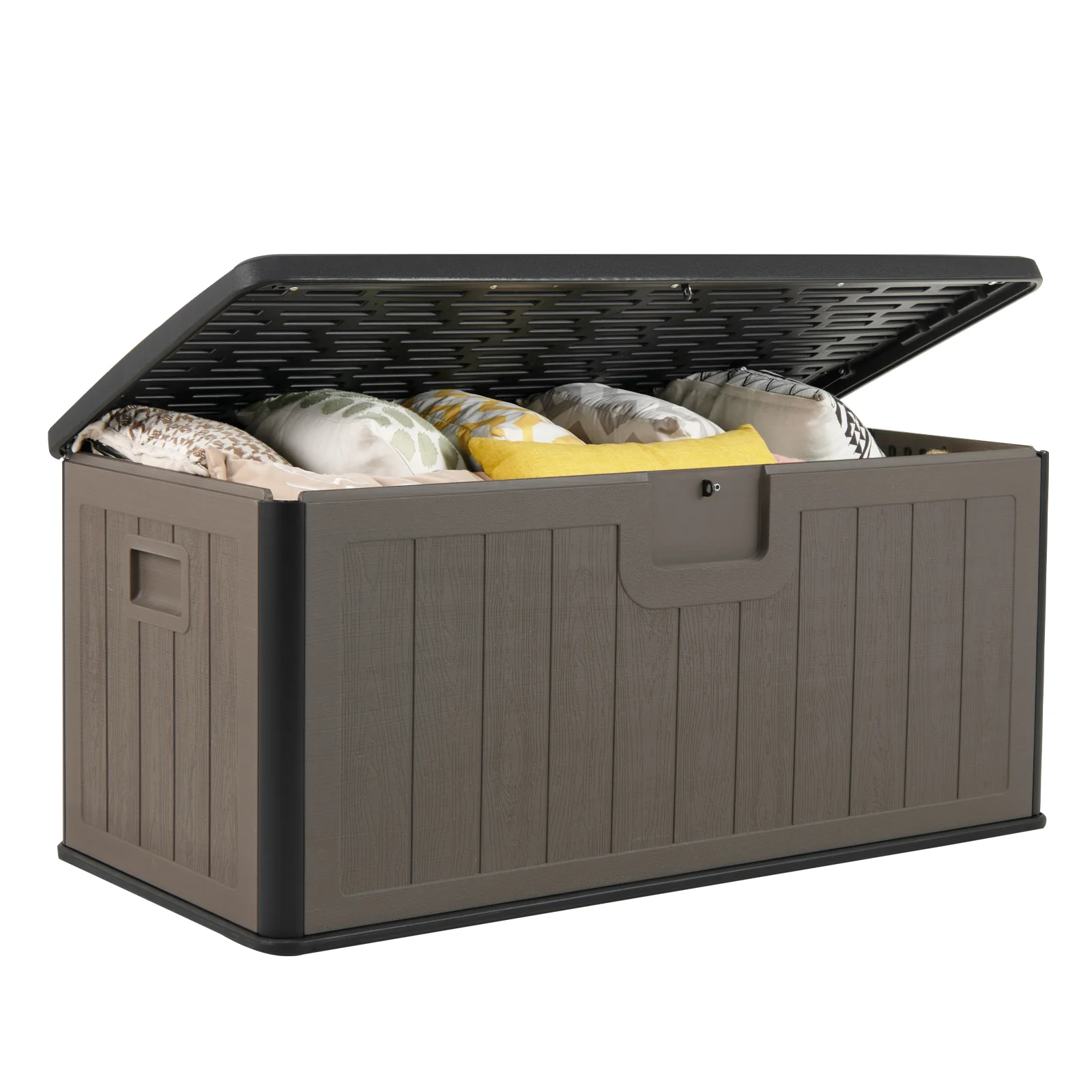 380L Large Waterproof Storage Deck Box for Garden Tools-Brown - Image 4