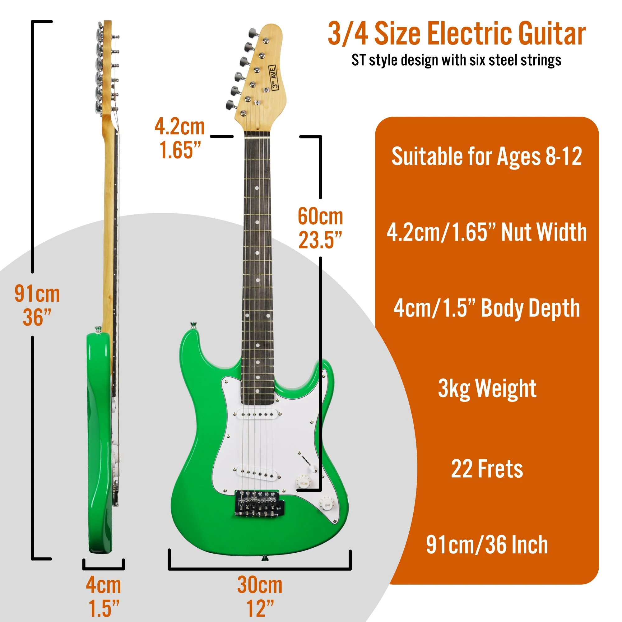 3rd Avenue 3/4 Size Electric Guitar Starter Pack - Green - Image 2