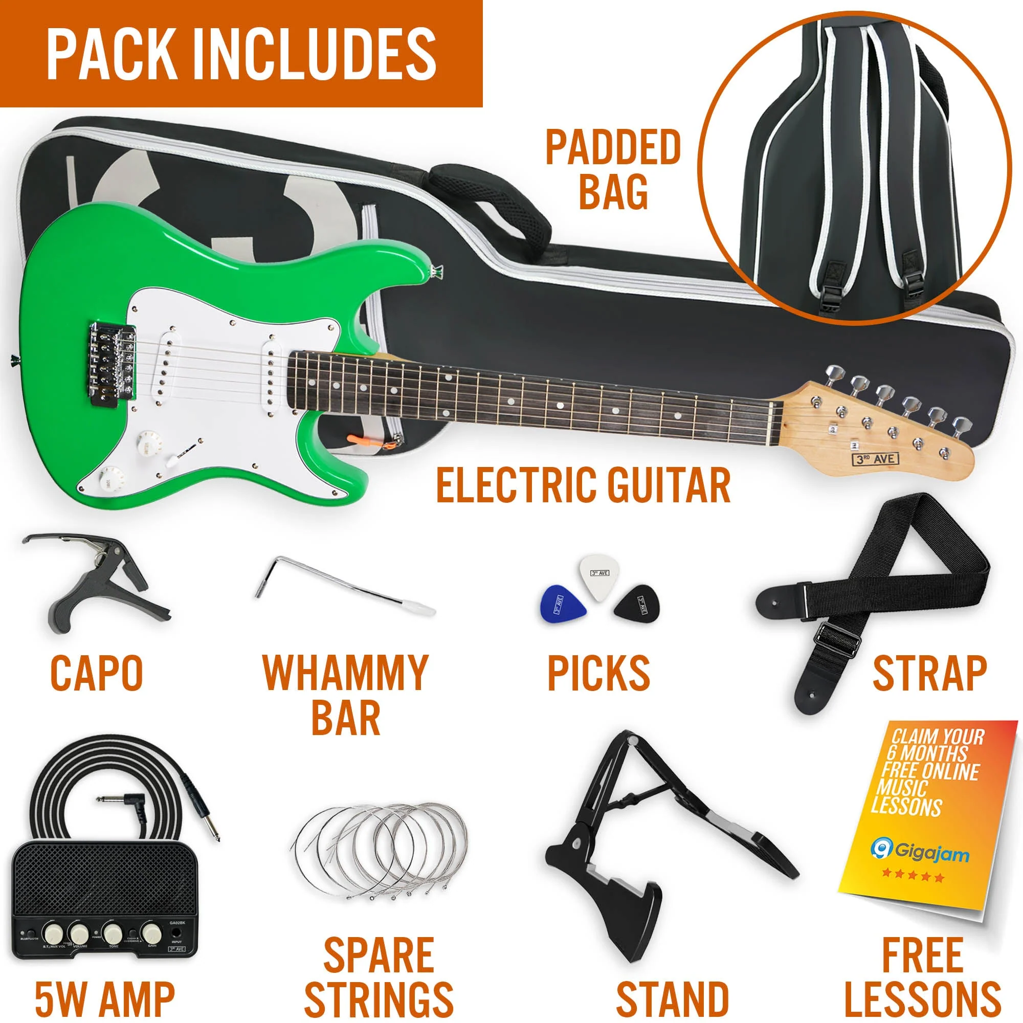 3rd Avenue 3/4 Size Electric Guitar Starter Pack - Green - Image 3