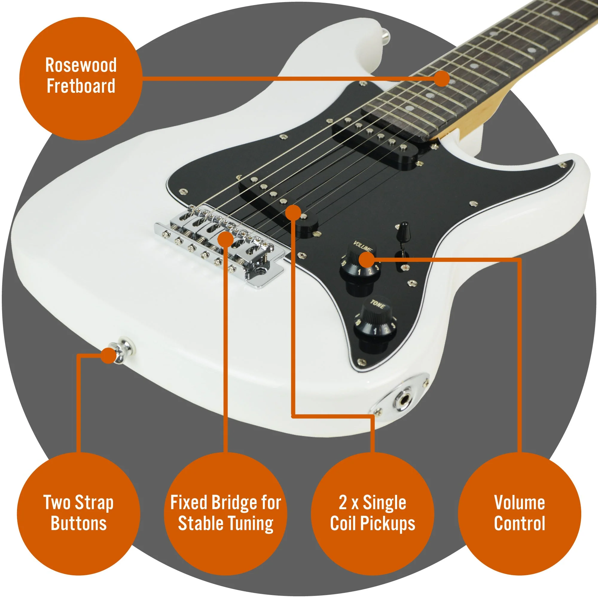3rd Avenue 3/4 Size Electric Guitar Starter Pack - White - Image 4