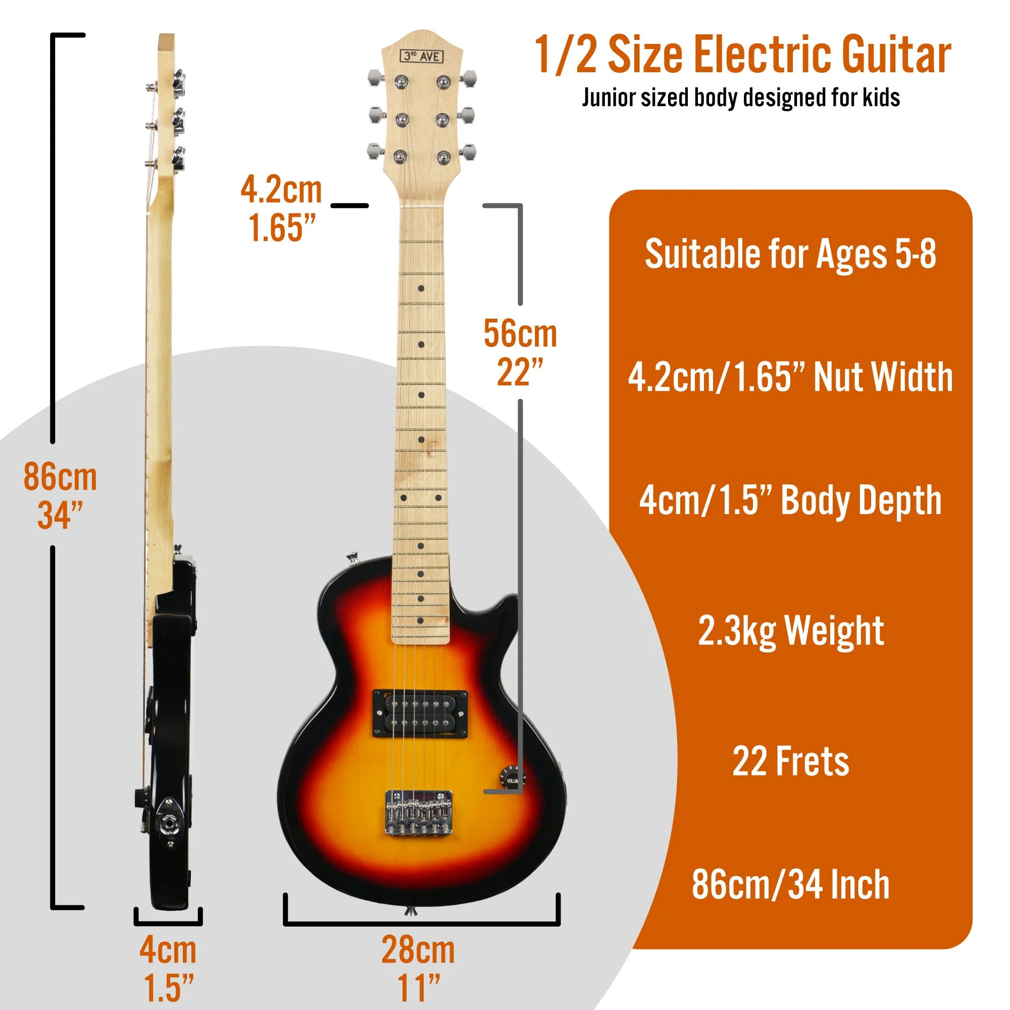 3rd Avenue 34 Inch Junior Electric Guitar Pack - Sunburst - Image 2