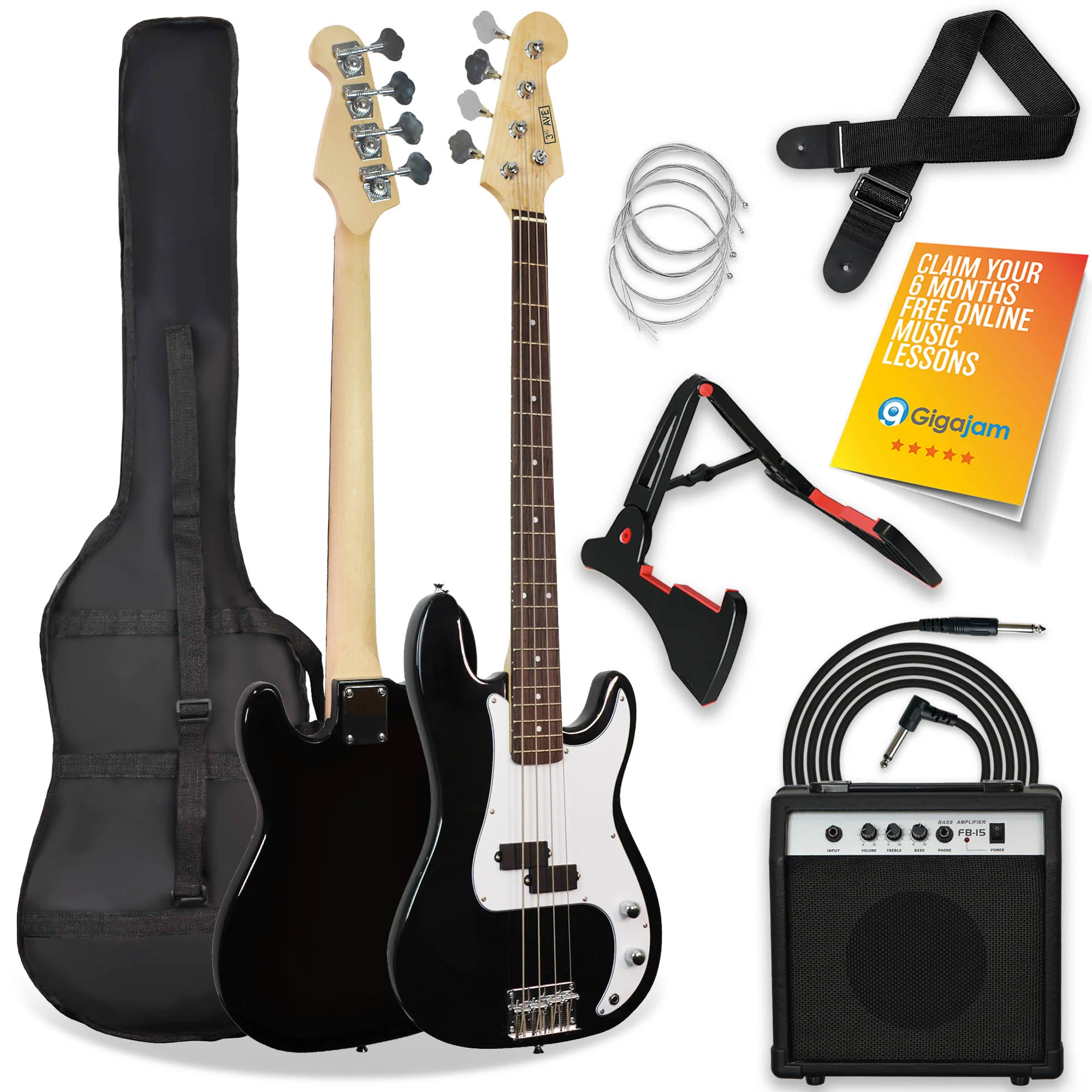 3rd Avenue Bass Guitar Starter Pack - Black