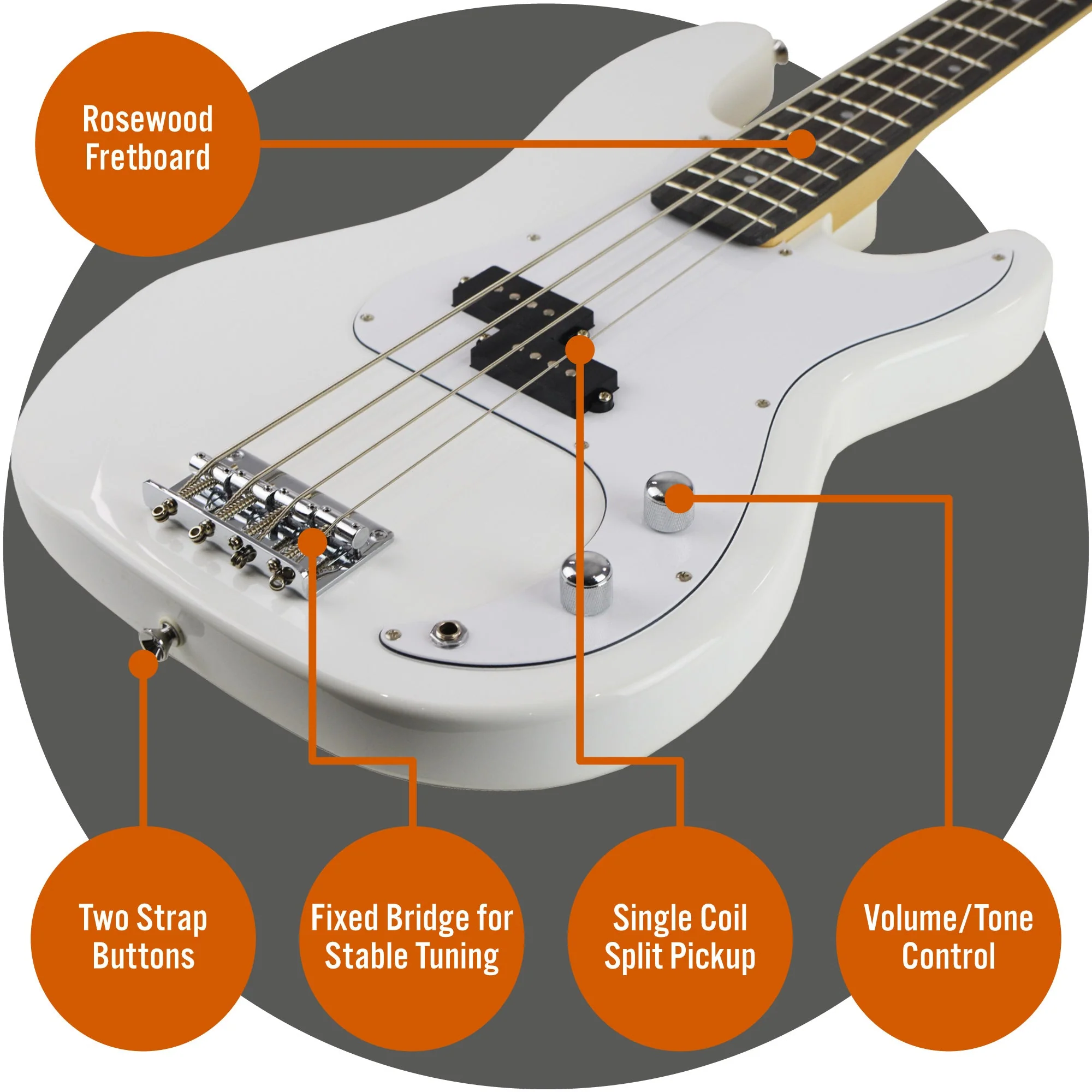 3rd Avenue Bass Guitar Starter Pack - White - Image 4