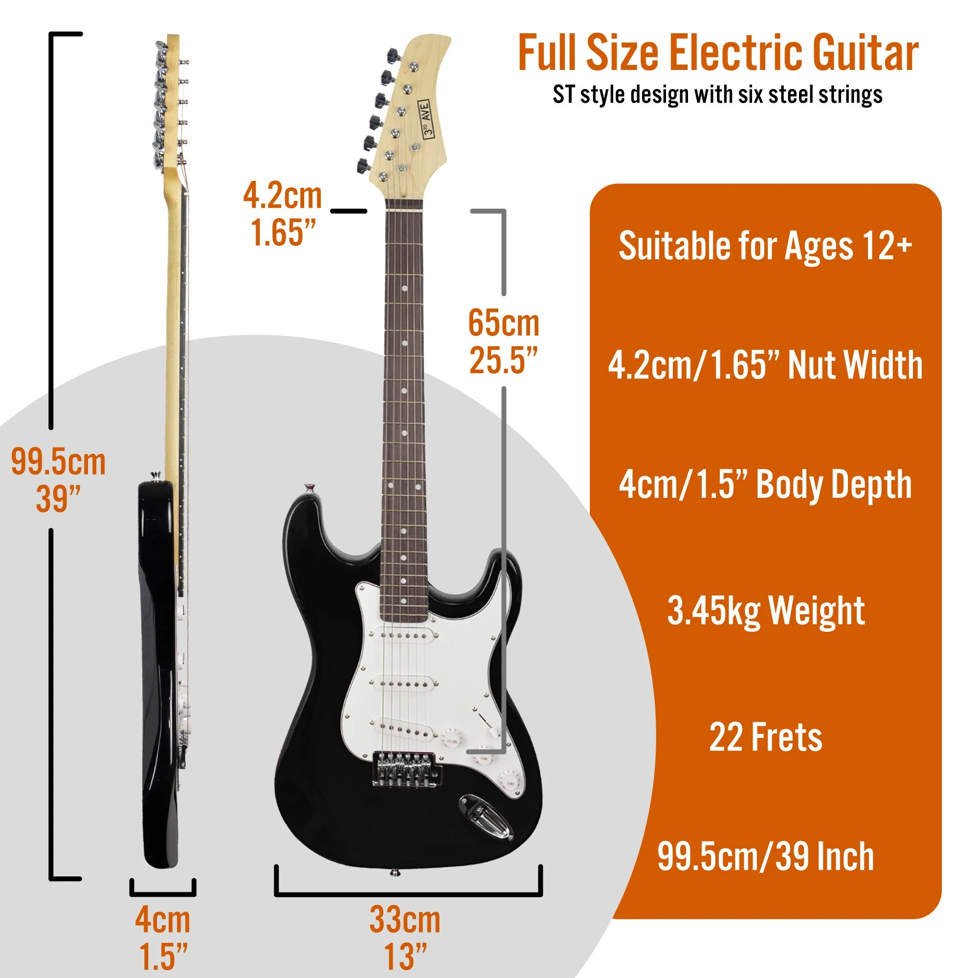 3rd Avenue Electric Guitar Starter Pack - Black - Image 2
