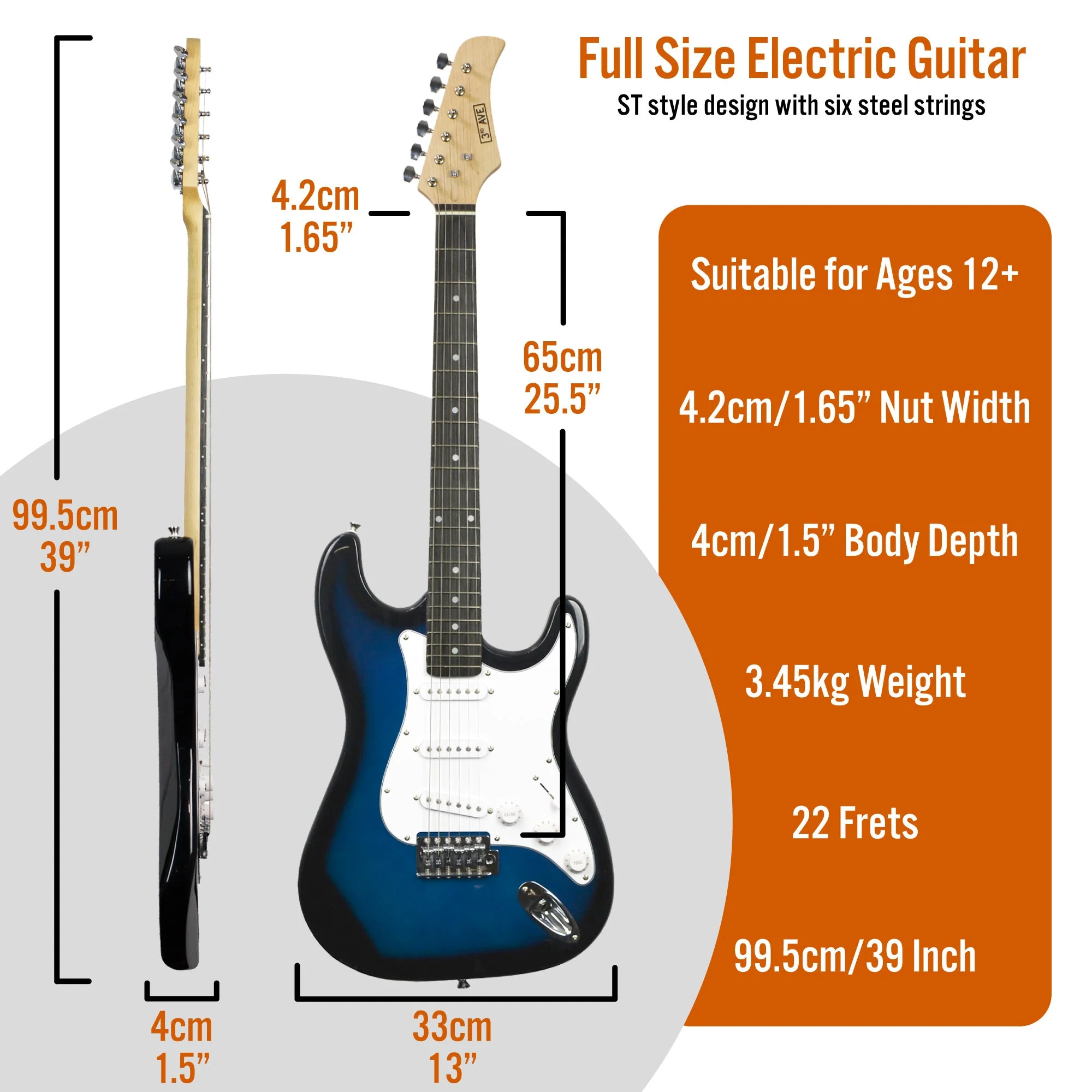 3rd Avenue Electric Guitar Starter Pack - Blueburst - Image 2