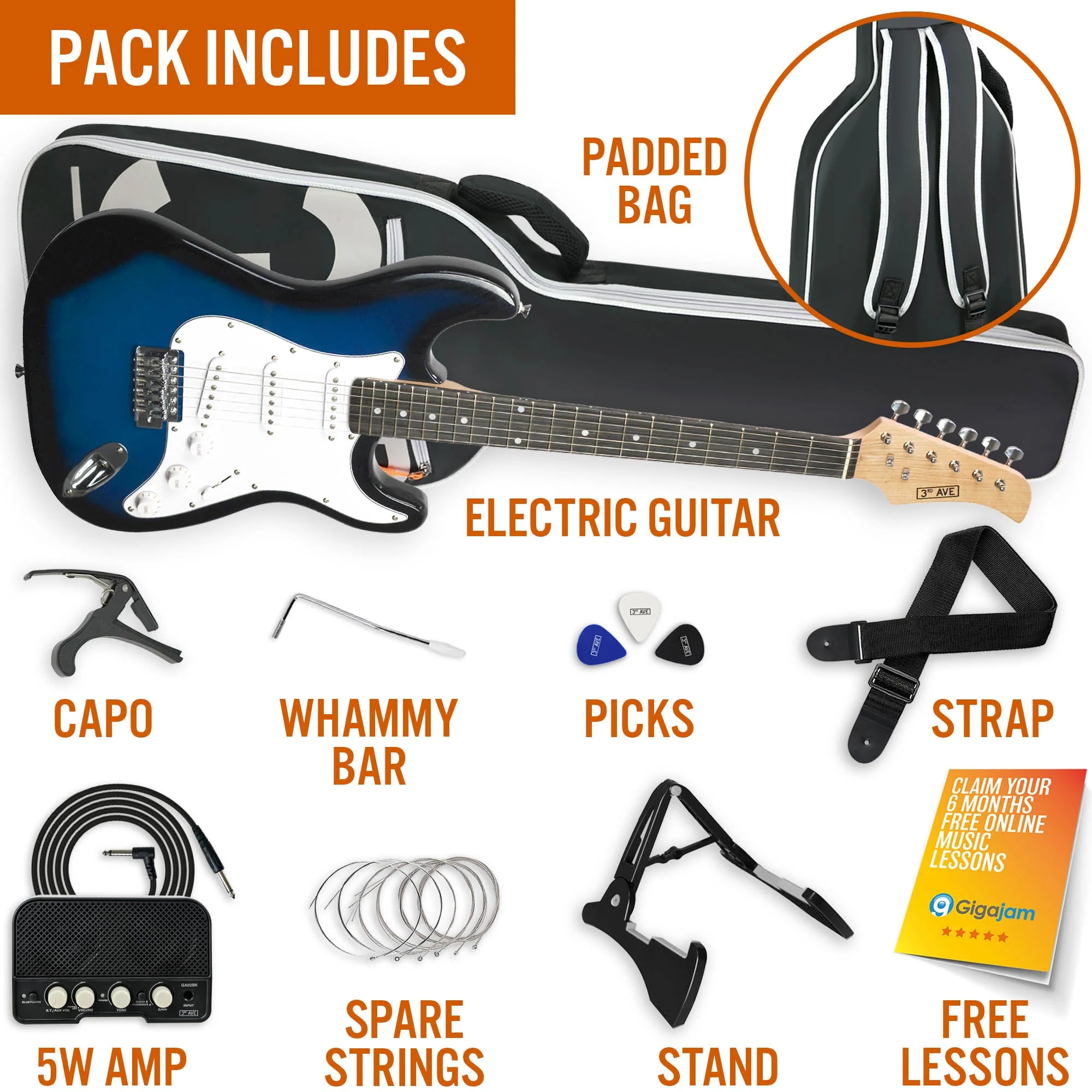 3rd Avenue Electric Guitar Starter Pack - Blueburst - Image 3