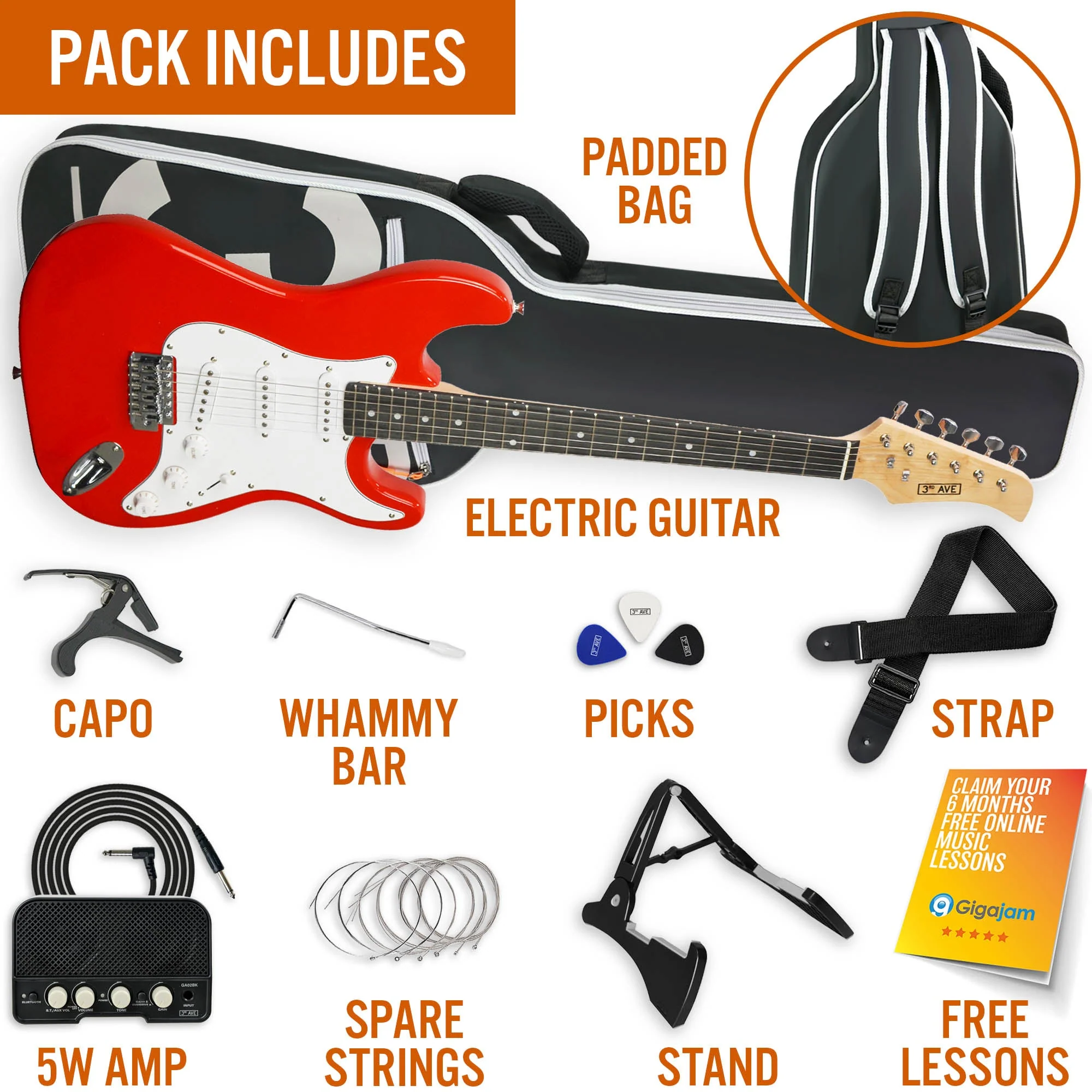3rd Avenue Electric Guitar Starter Pack - Red - Image 3
