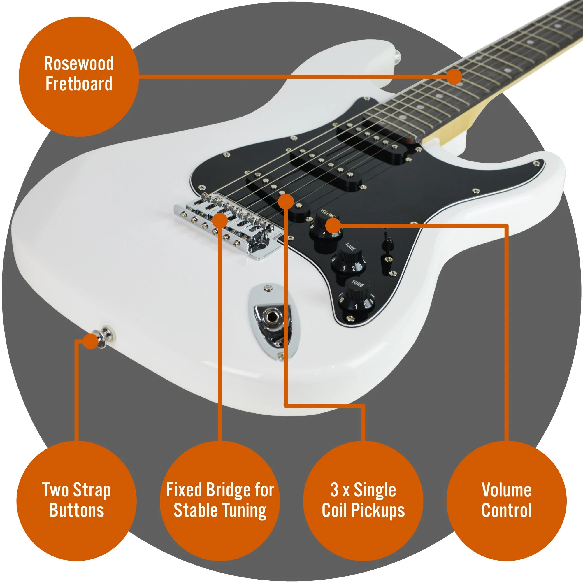 3rd Avenue Electric Guitar Starter Pack - White - Image 4
