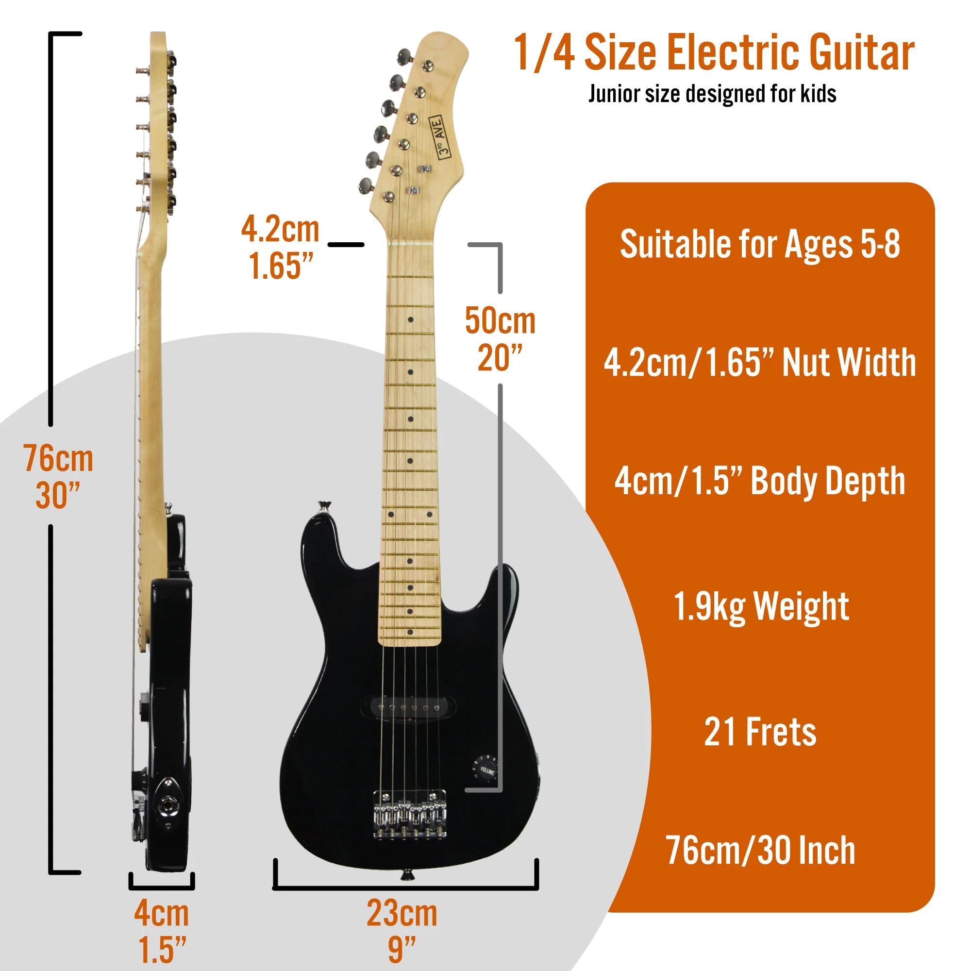 3rd Avenue Junior Electric Guitar Pack - Black - Image 2