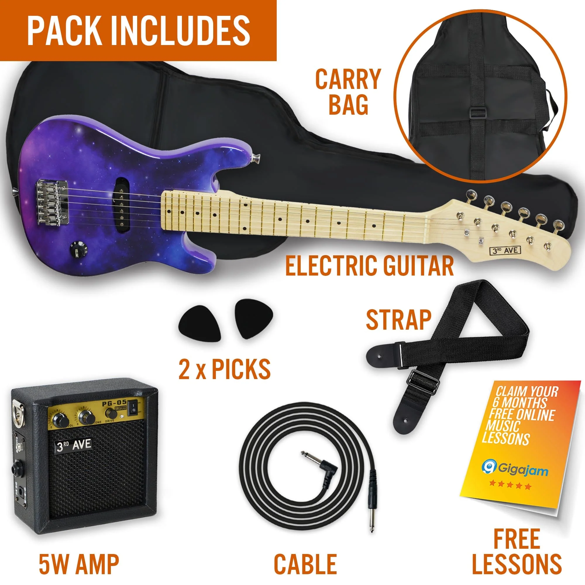 3rd Avenue Junior Electric Guitar Pack - Purple Galaxy - Image 3