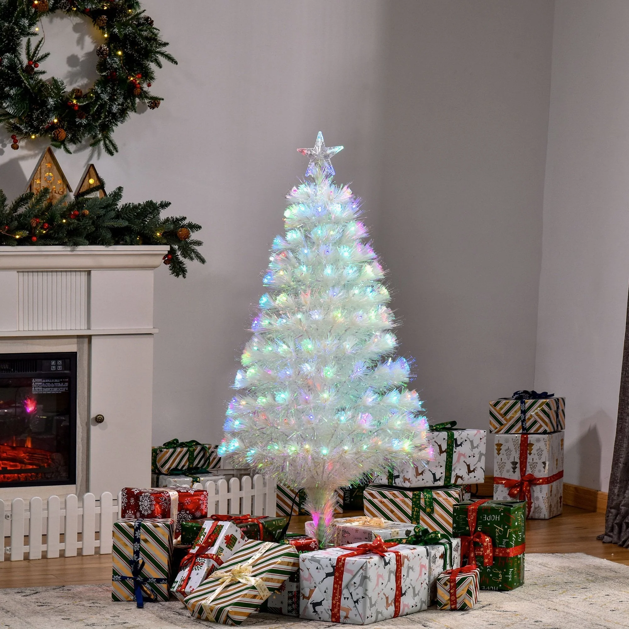 HOMCOM 4ft White Pre-Lit Artificial Christmas Tree - Image 2