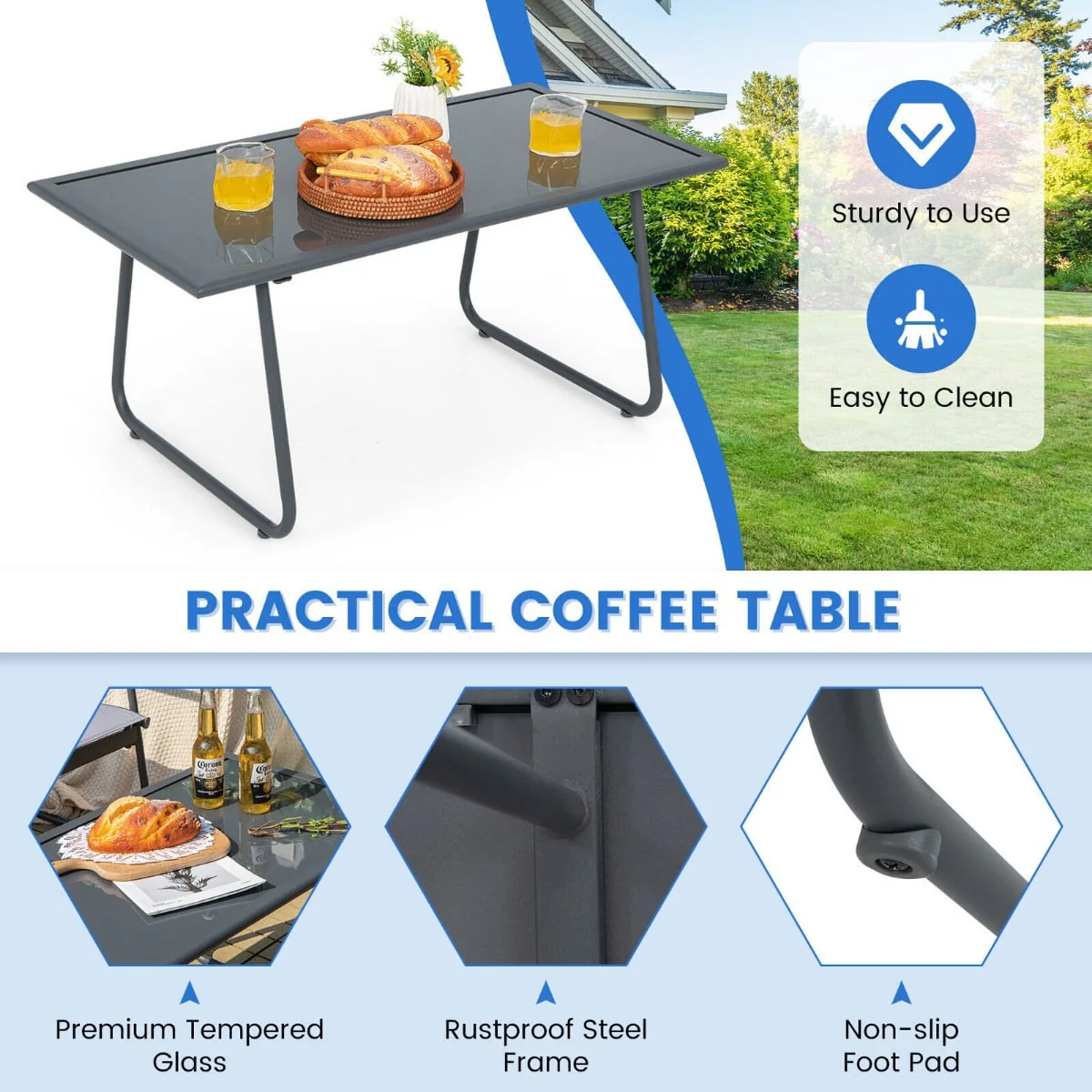 4 Piece Garden Patio Bistro Furniture Set With Loveseat, Coffee Table And 2 Chairs - Image 3