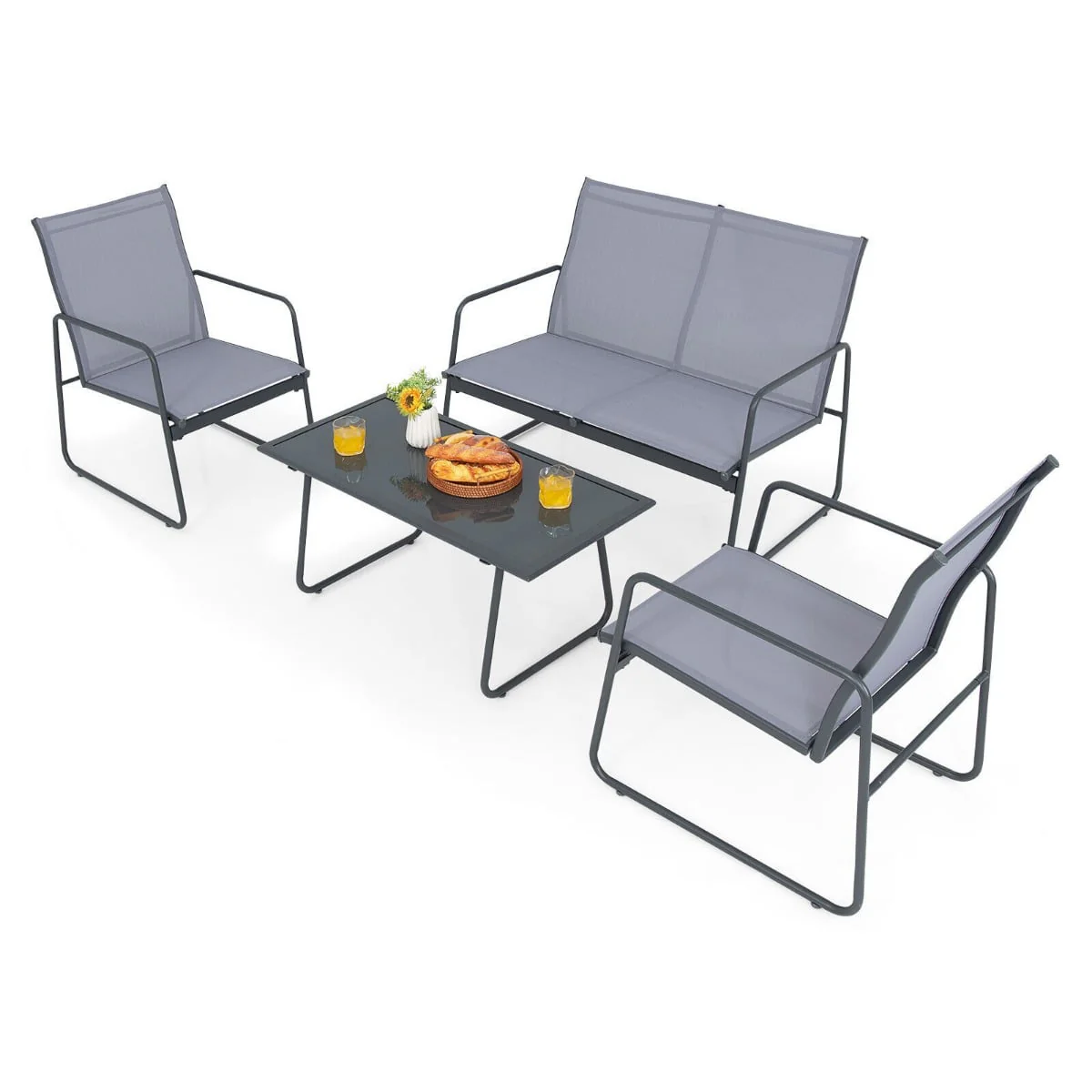 4 Piece Garden Patio Bistro Furniture Set With Loveseat, Coffee Table And 2 Chairs - Image 4